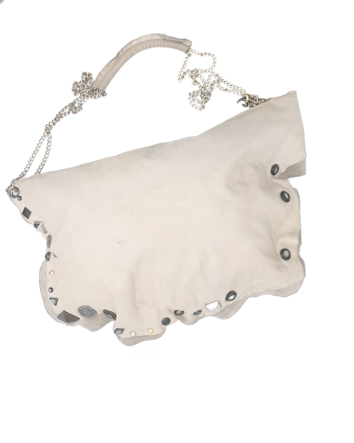 cream studded leather clutch bag