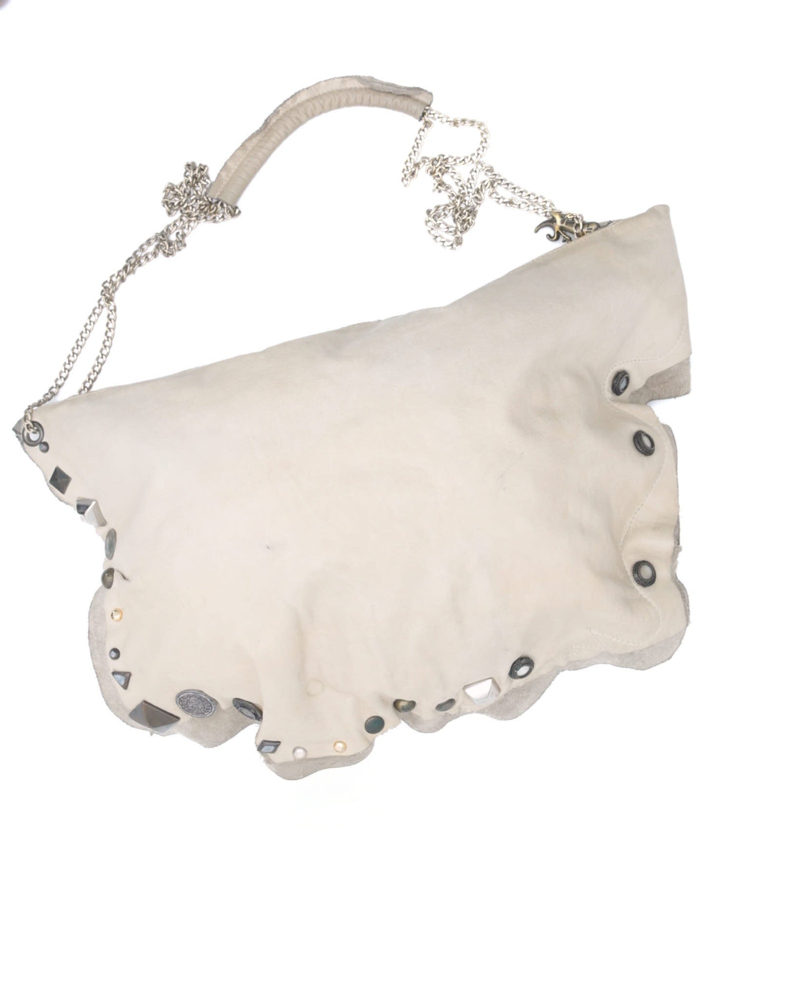 cream studded leather clutch bag