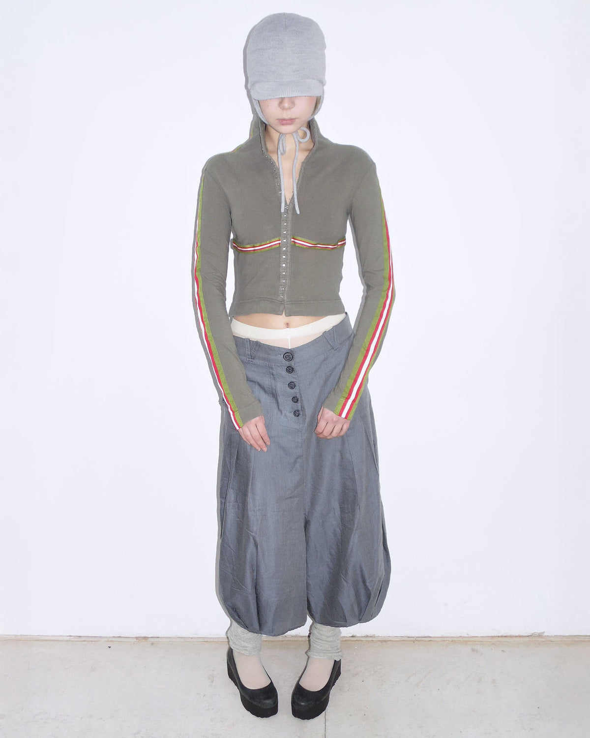 cropped army green top