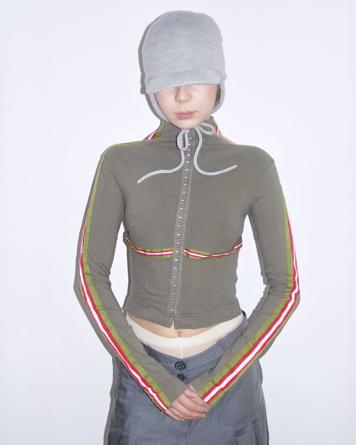 cropped army green top