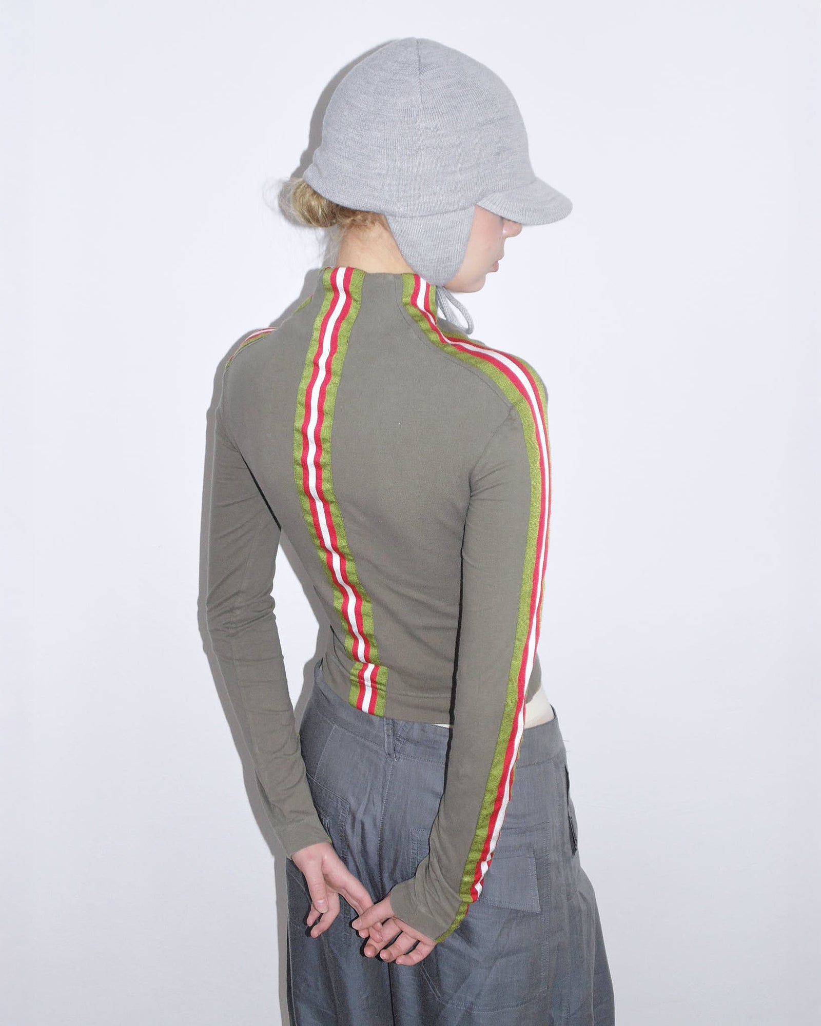 cropped army green top