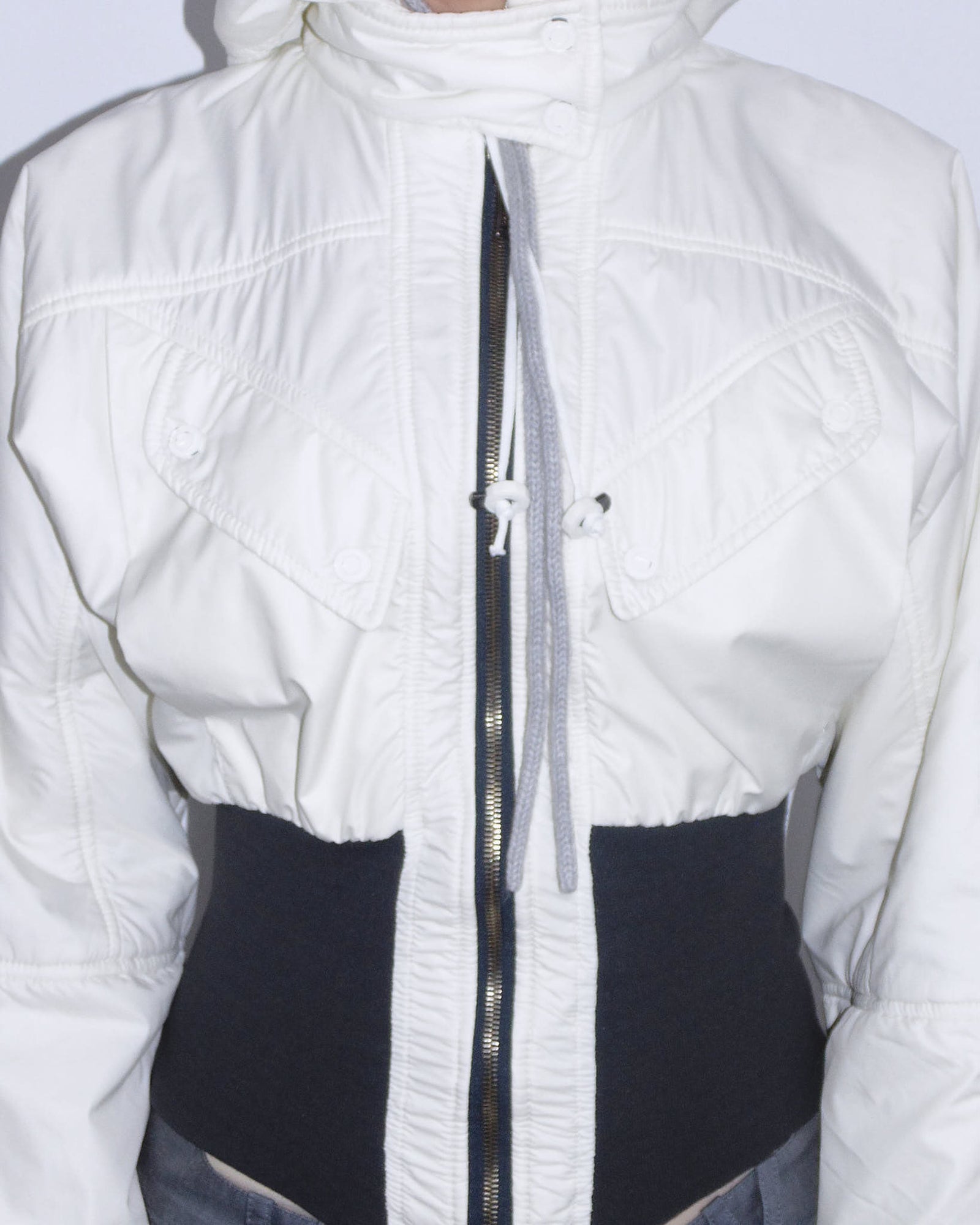 cropped hooded puffer jacket with cinched waist