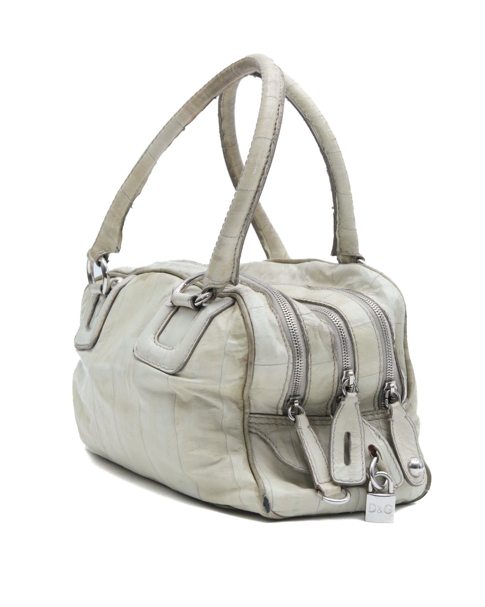 bone leather multi zip dome bag