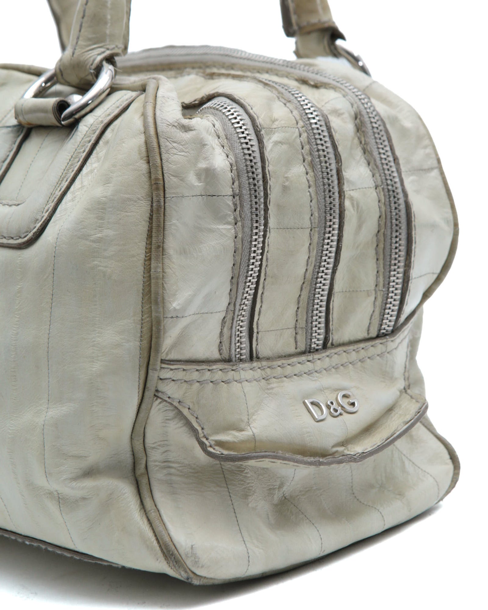 bone leather multi zip dome bag