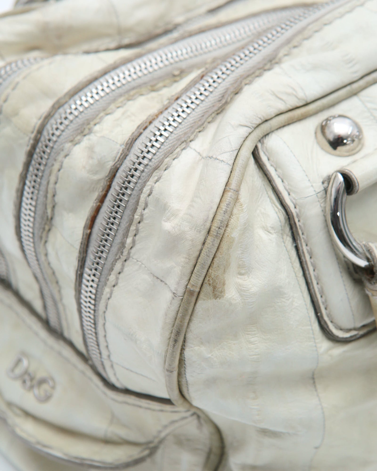 bone leather multi zip dome bag