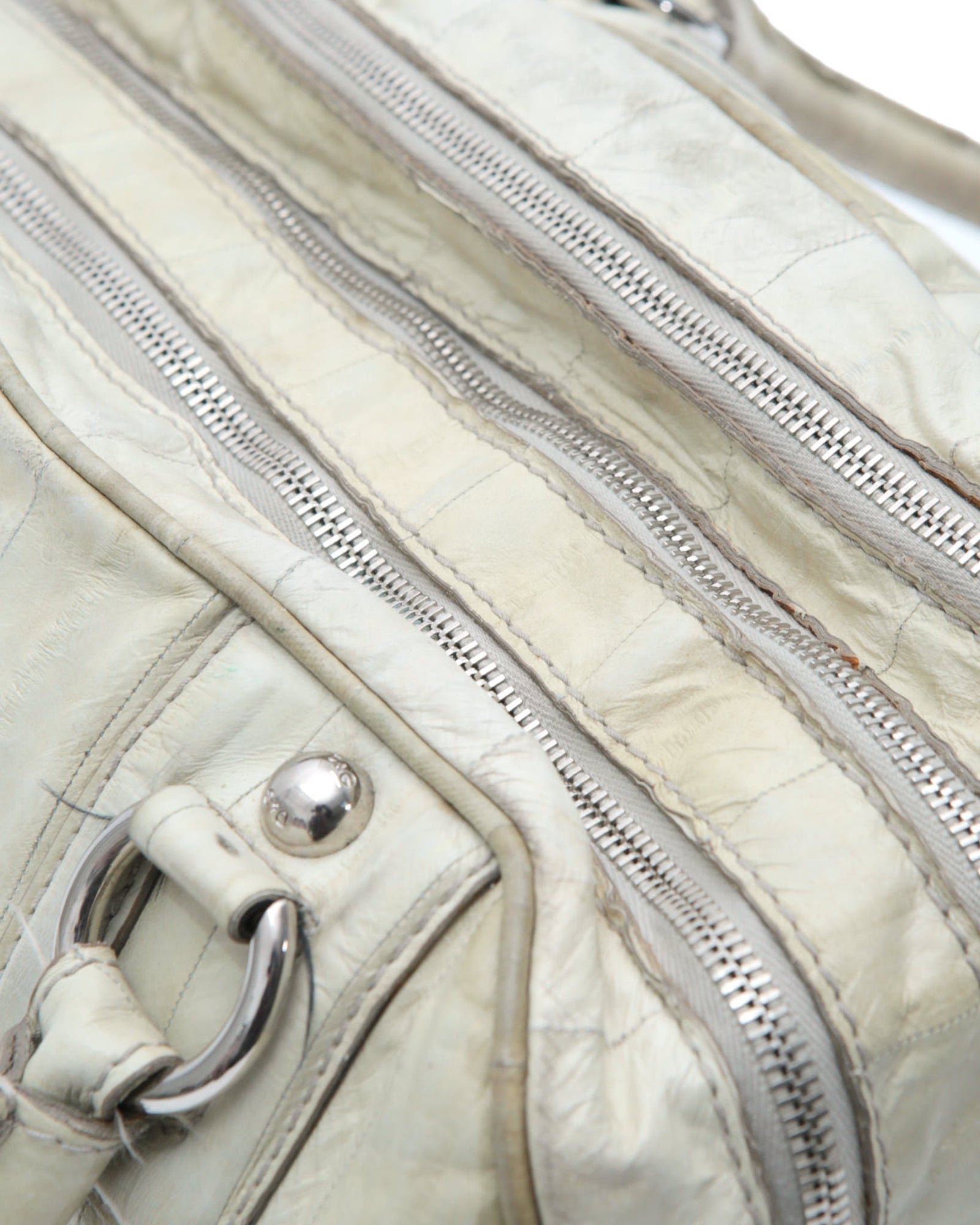 bone leather multi zip dome bag