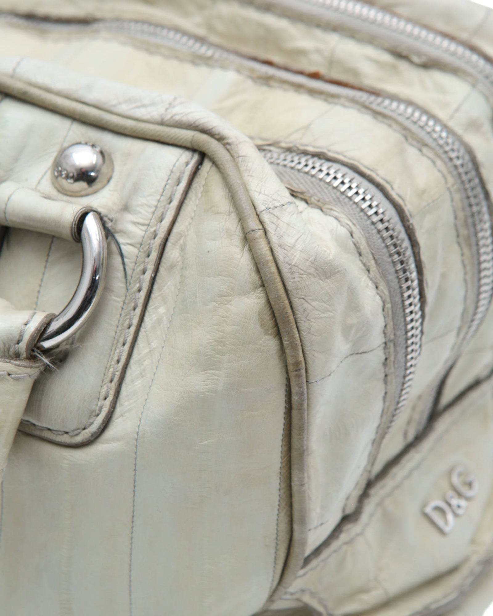 bone leather multi zip dome bag