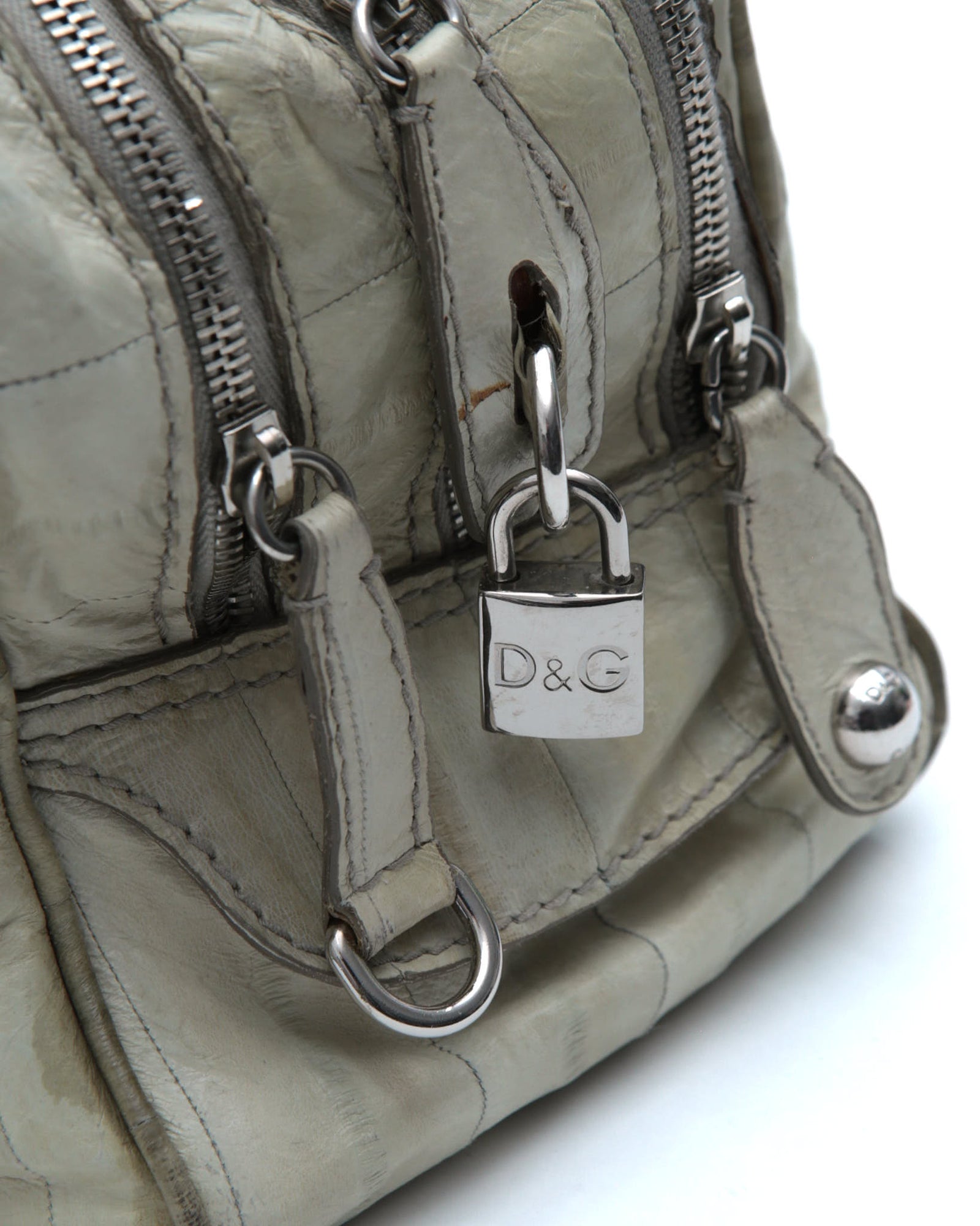 bone leather multi zip dome bag