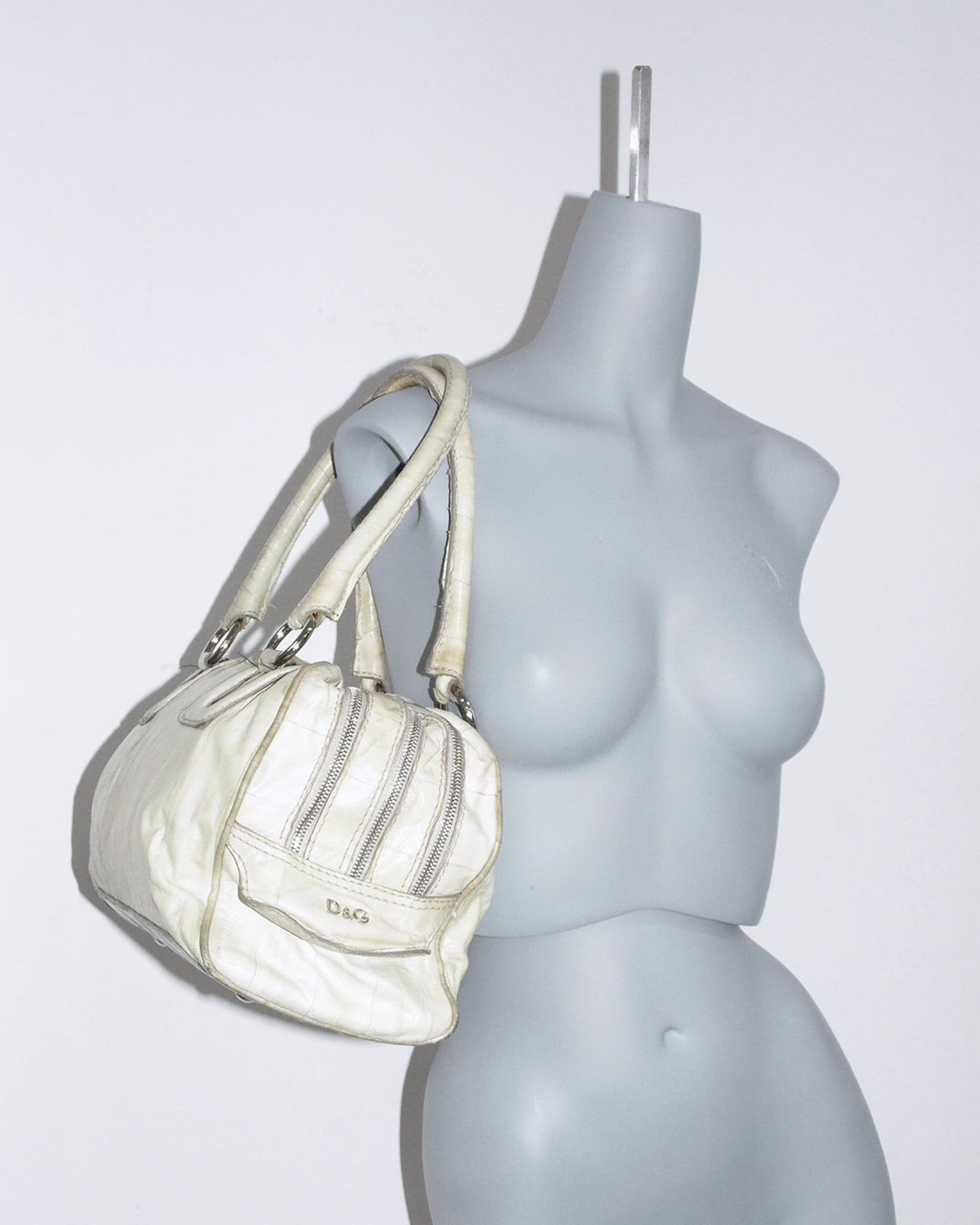 bone leather multi zip dome bag