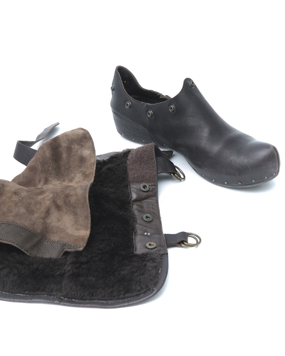 dark brown leather boots / clogs wito removable layer