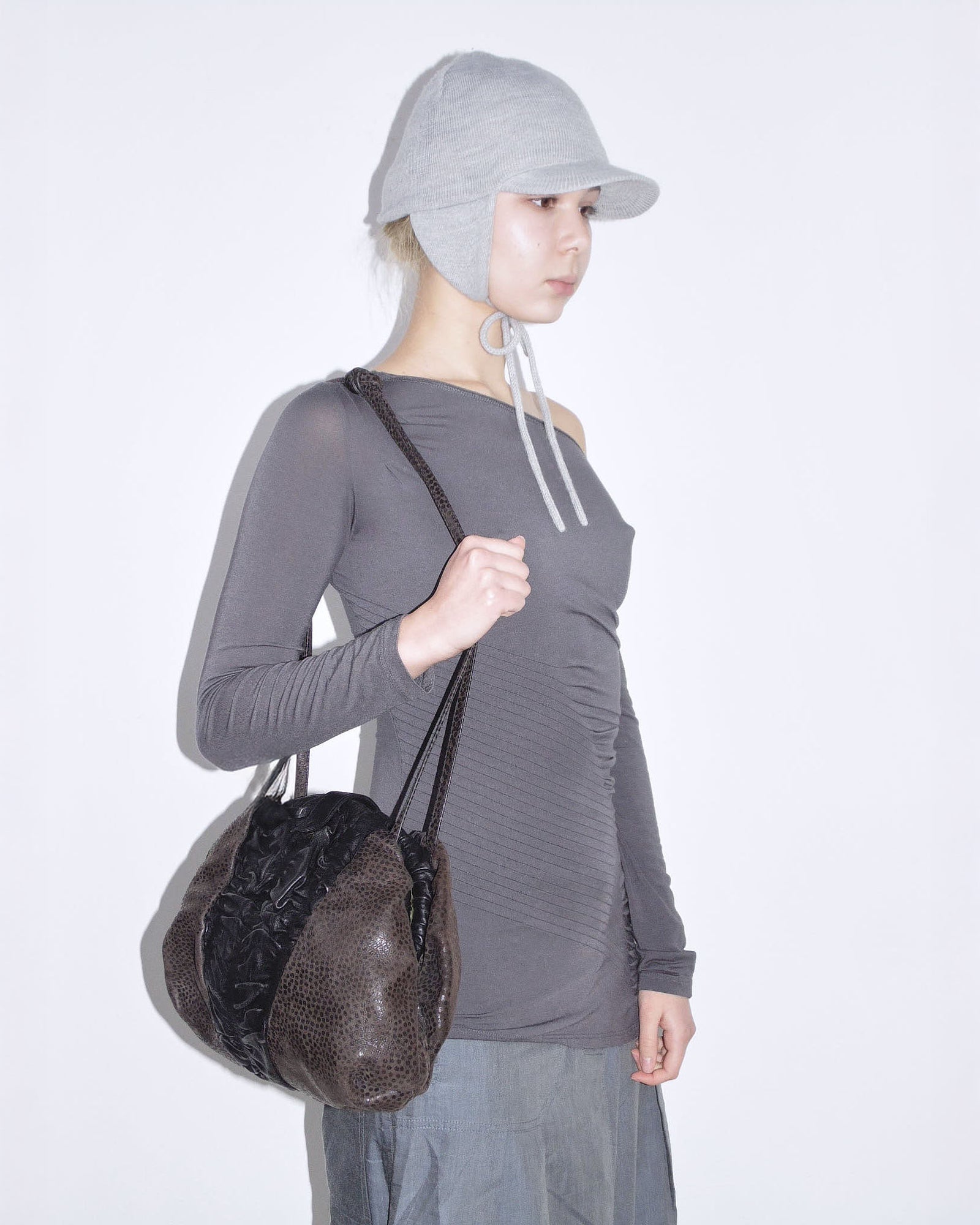 dark brown textured leather shoulder bag