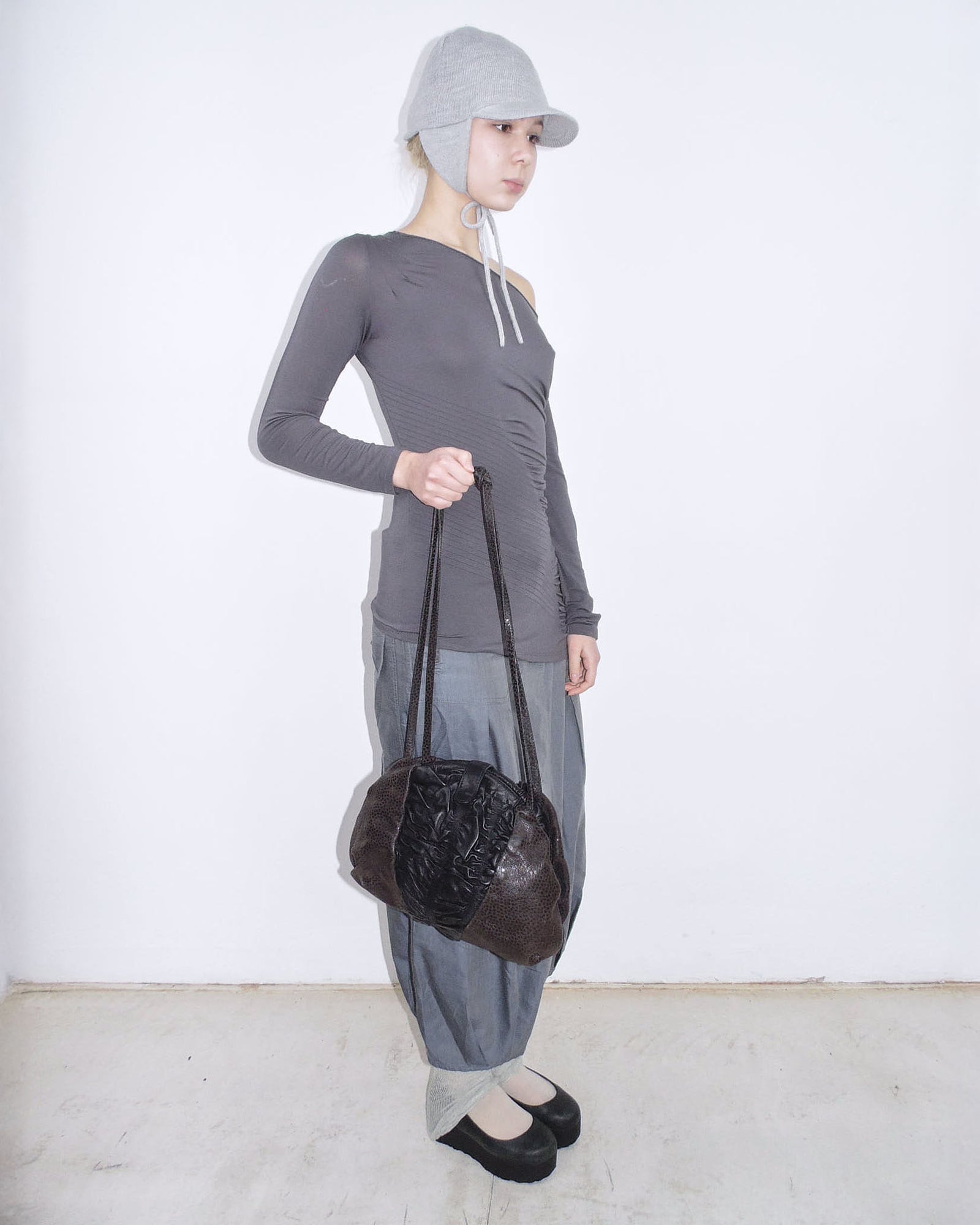 dark brown textured leather shoulder bag