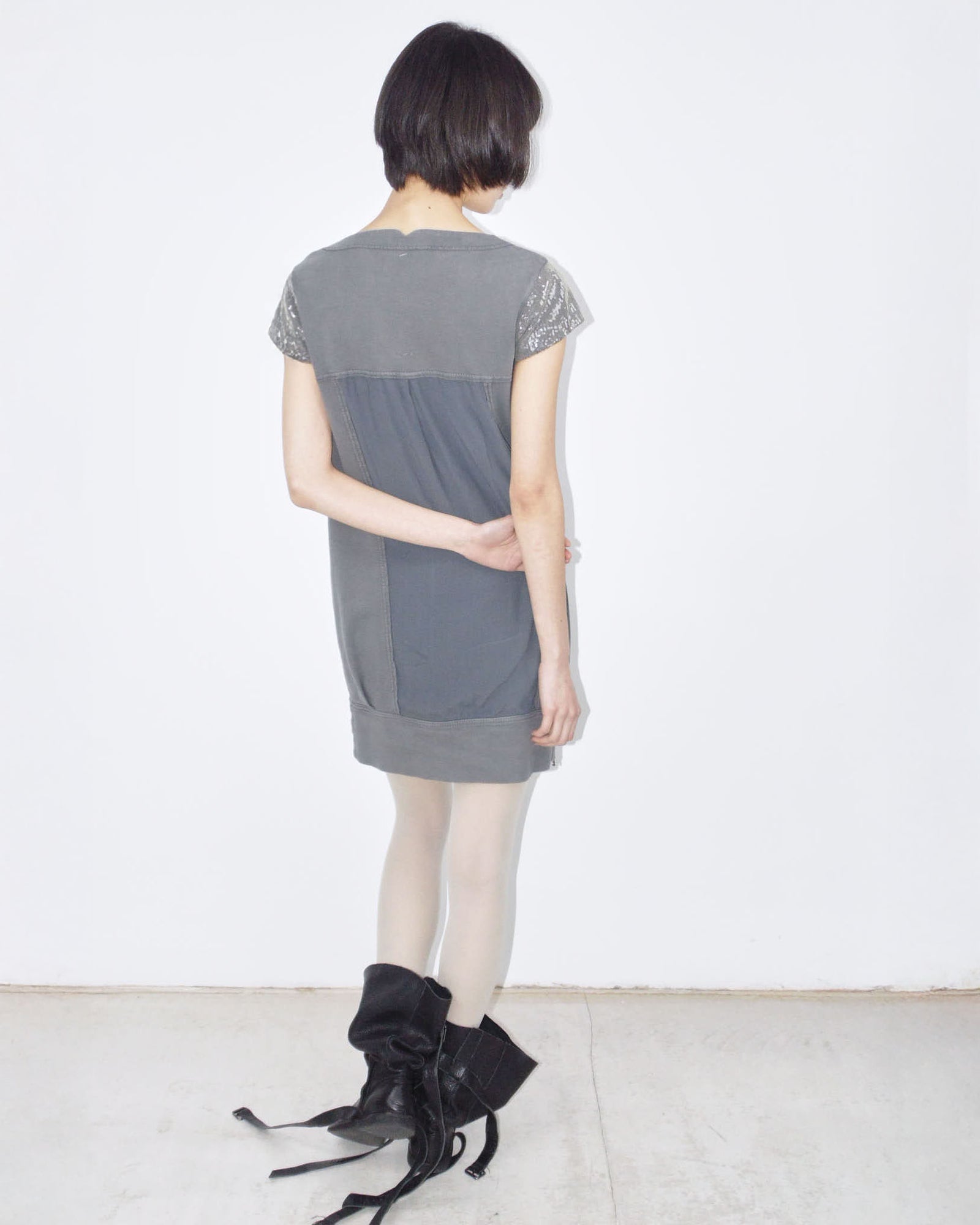 dark gray puff mini dress with sequins