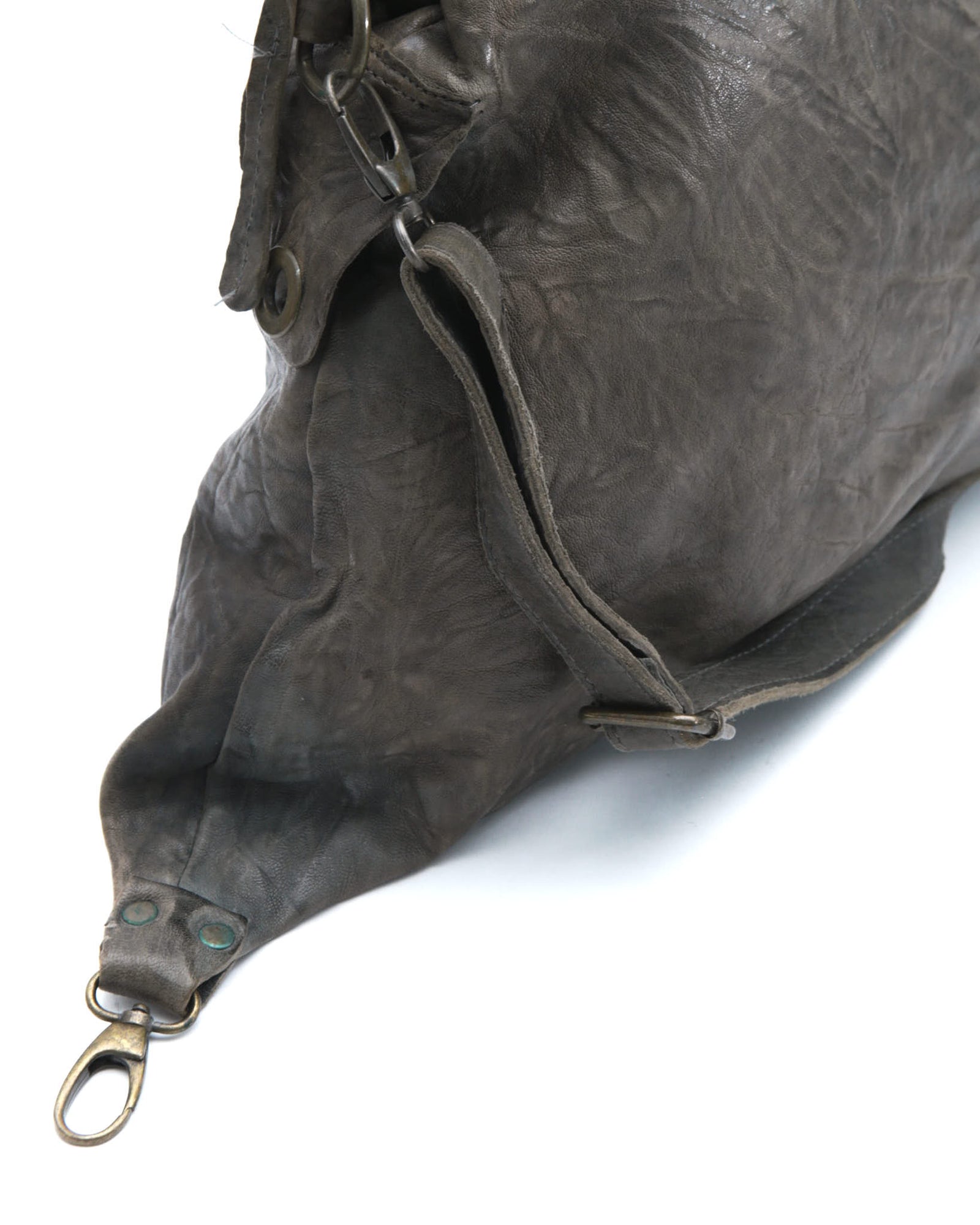dark taupe leather duffle bag