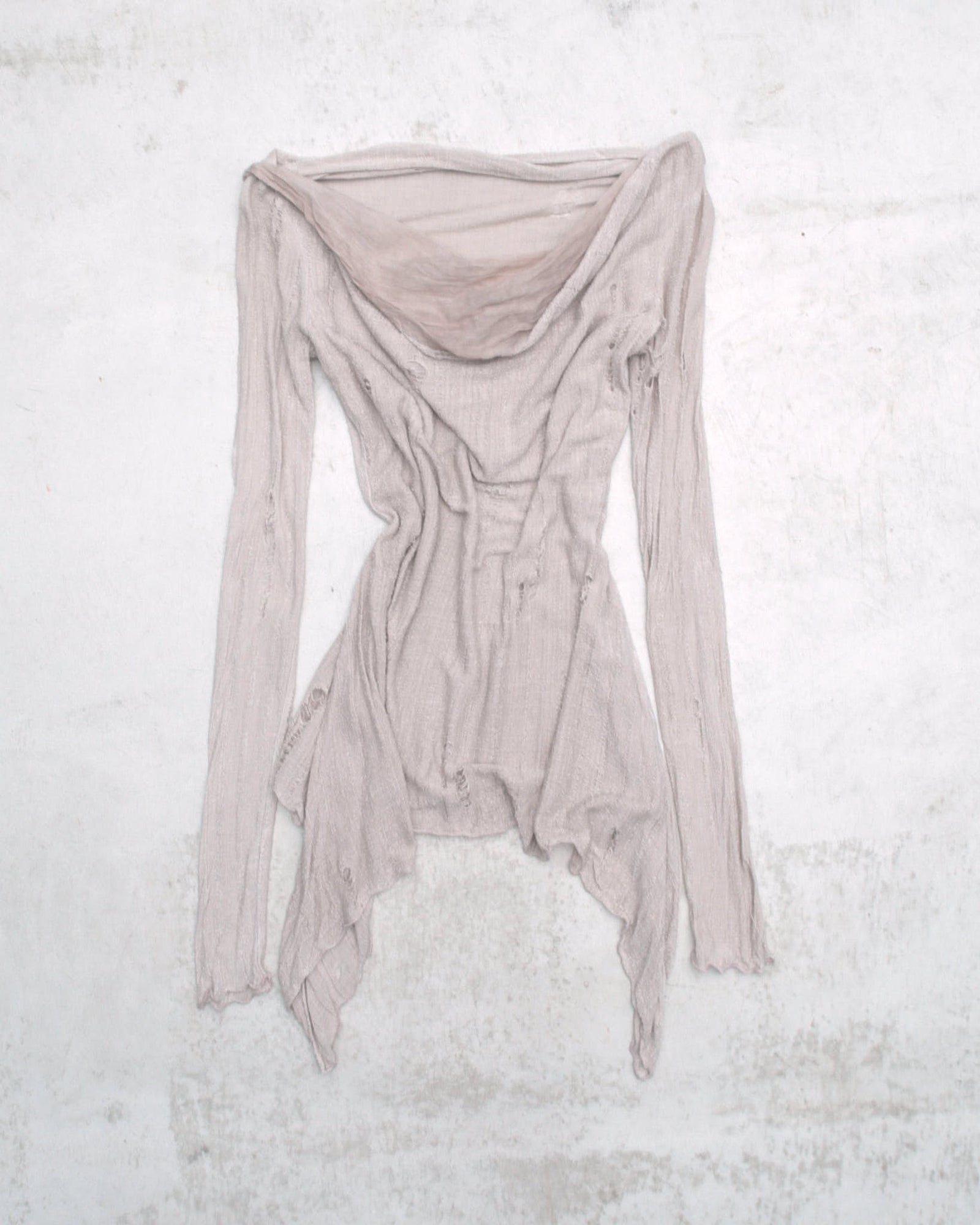 distressed long sleeve light pink nude top