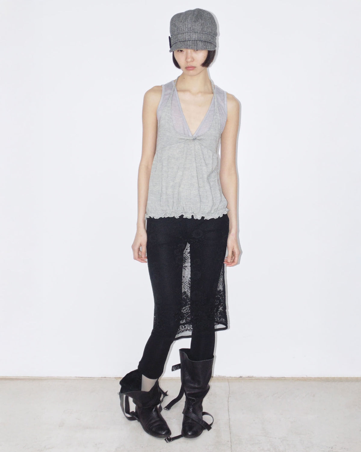 black pants with lace skirt