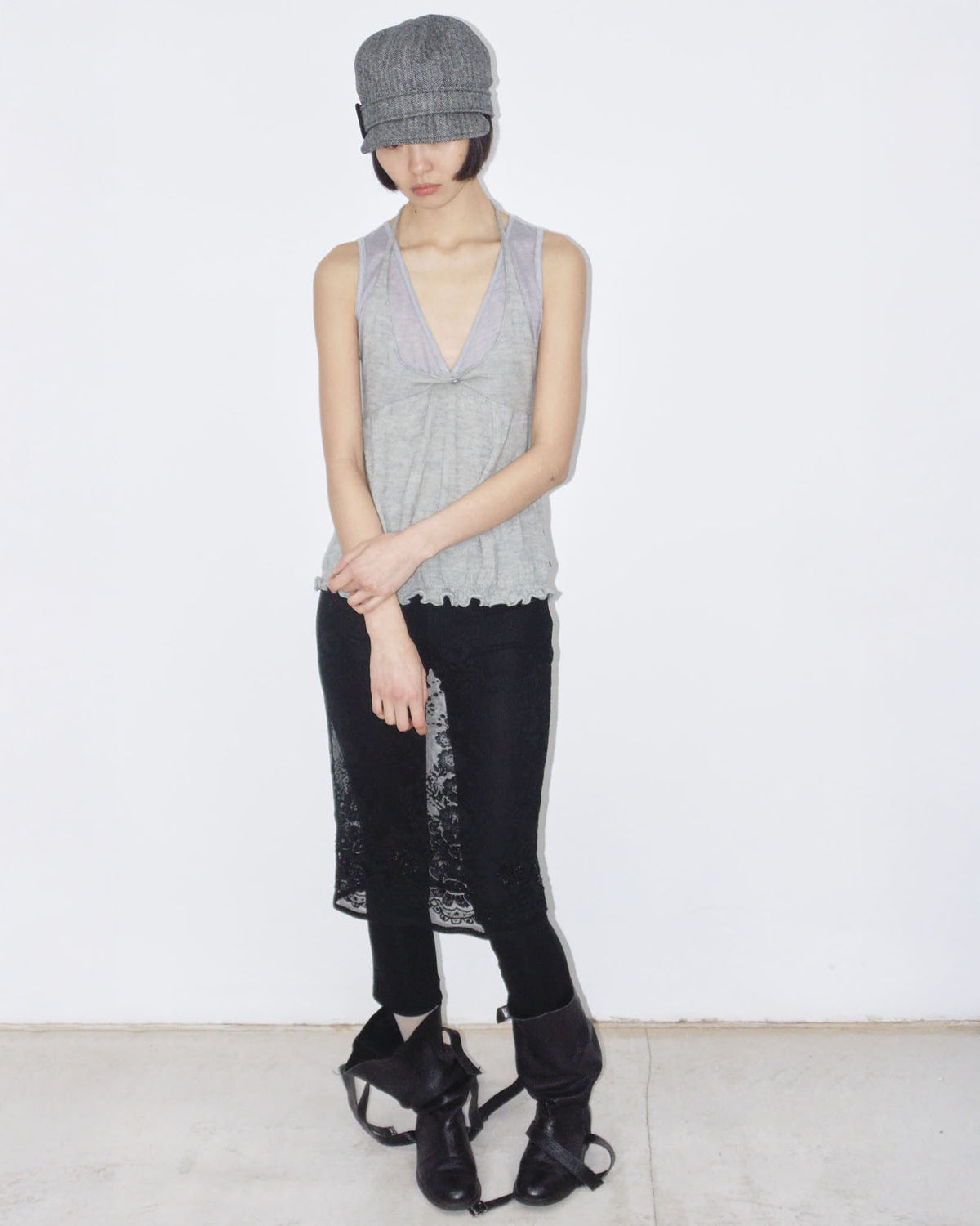 black pants with lace skirt