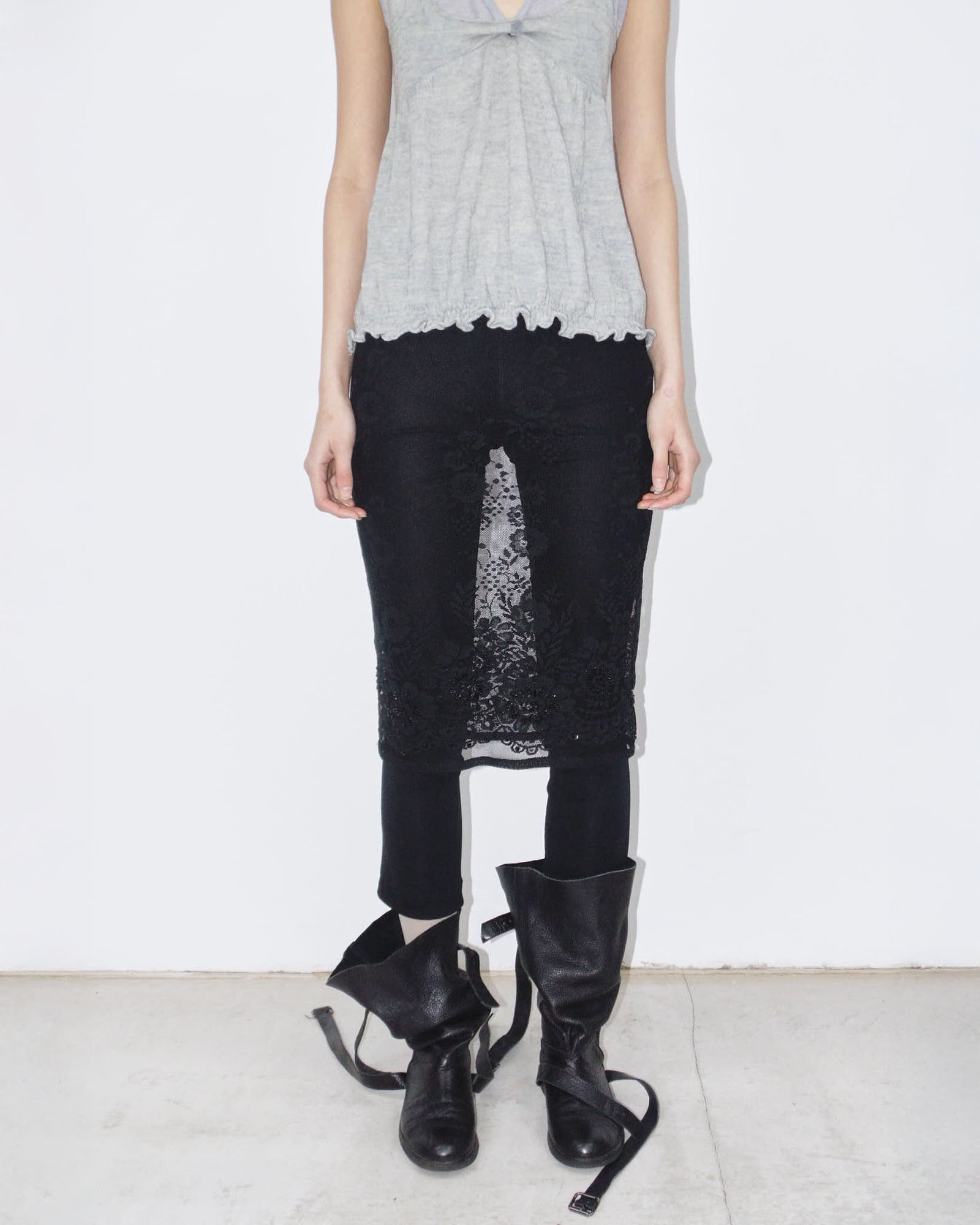 black pants with lace skirt