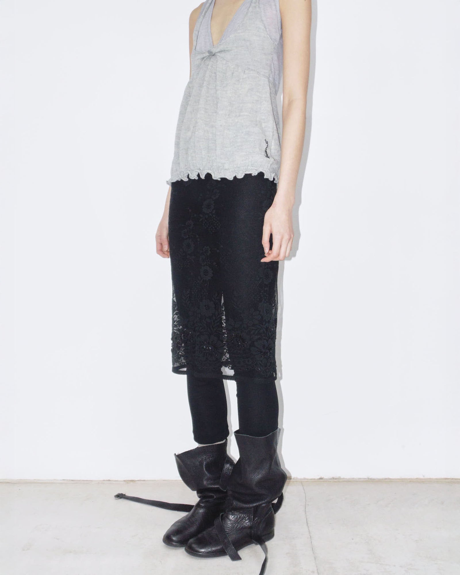 black pants with lace skirt