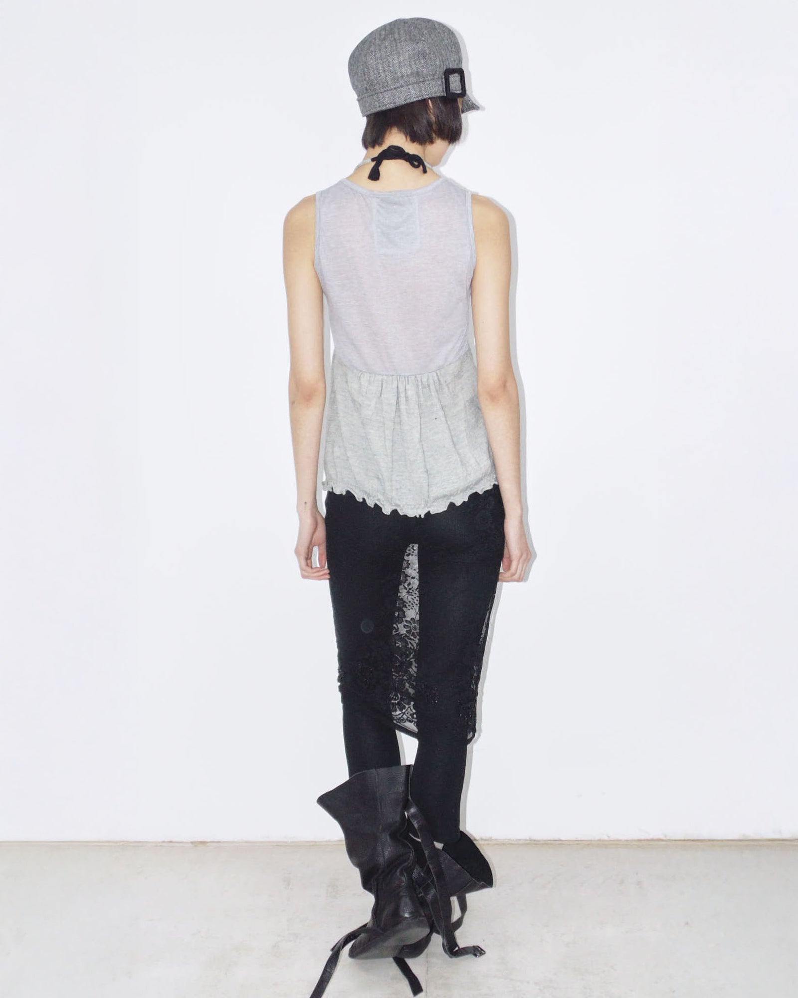 black pants with lace skirt