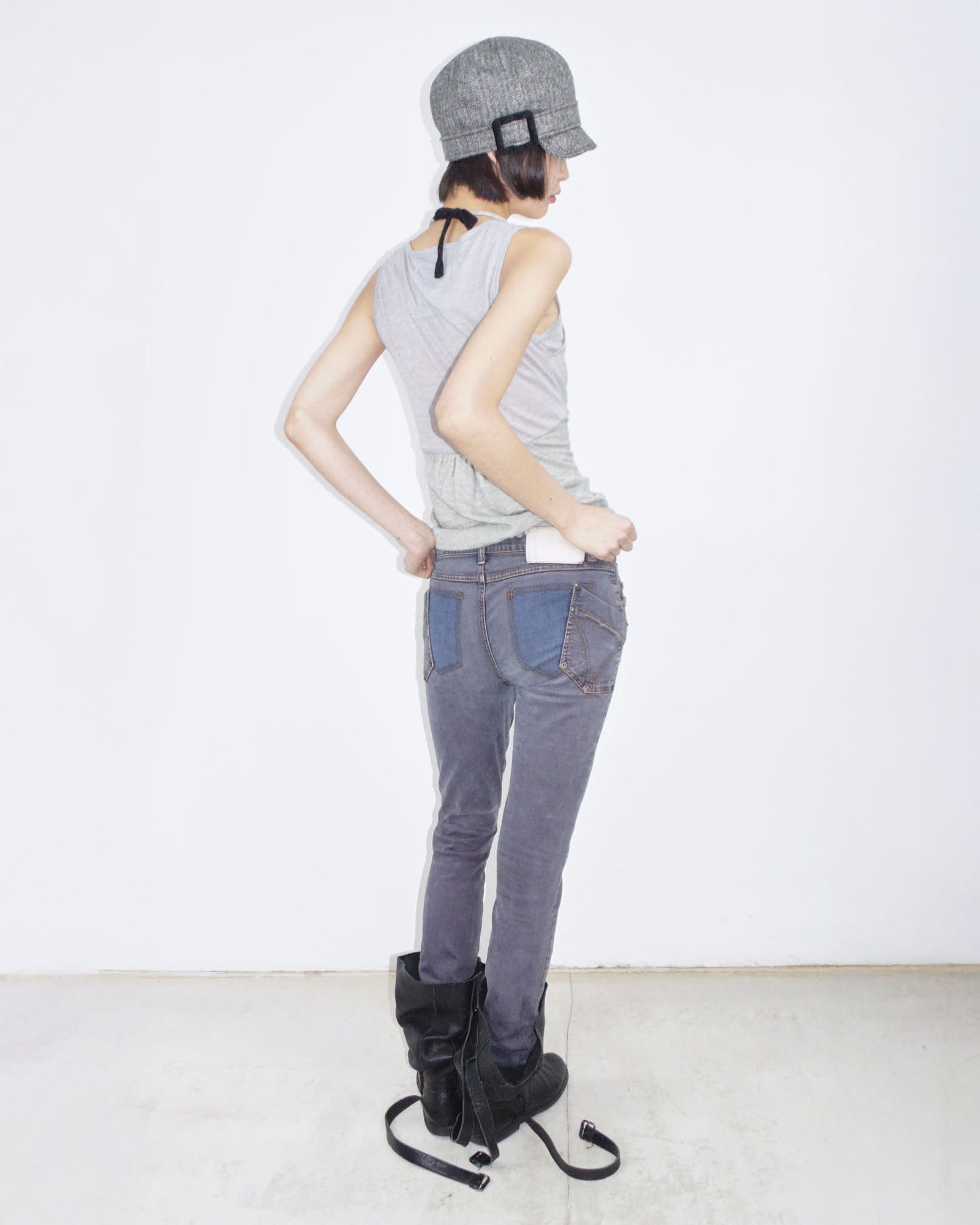 lilac denim skinny jeans with zipper detail