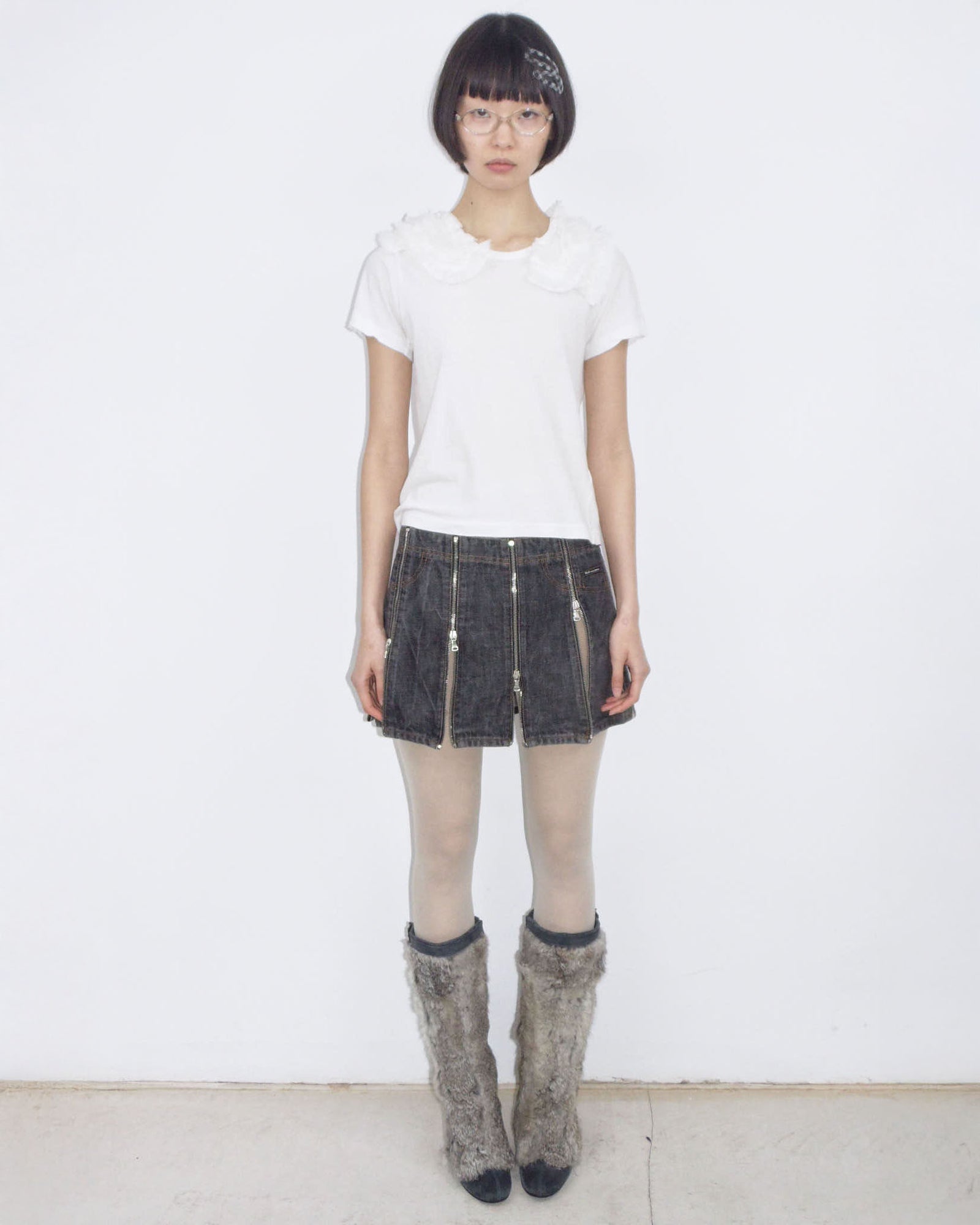 zipper denim mini skirt