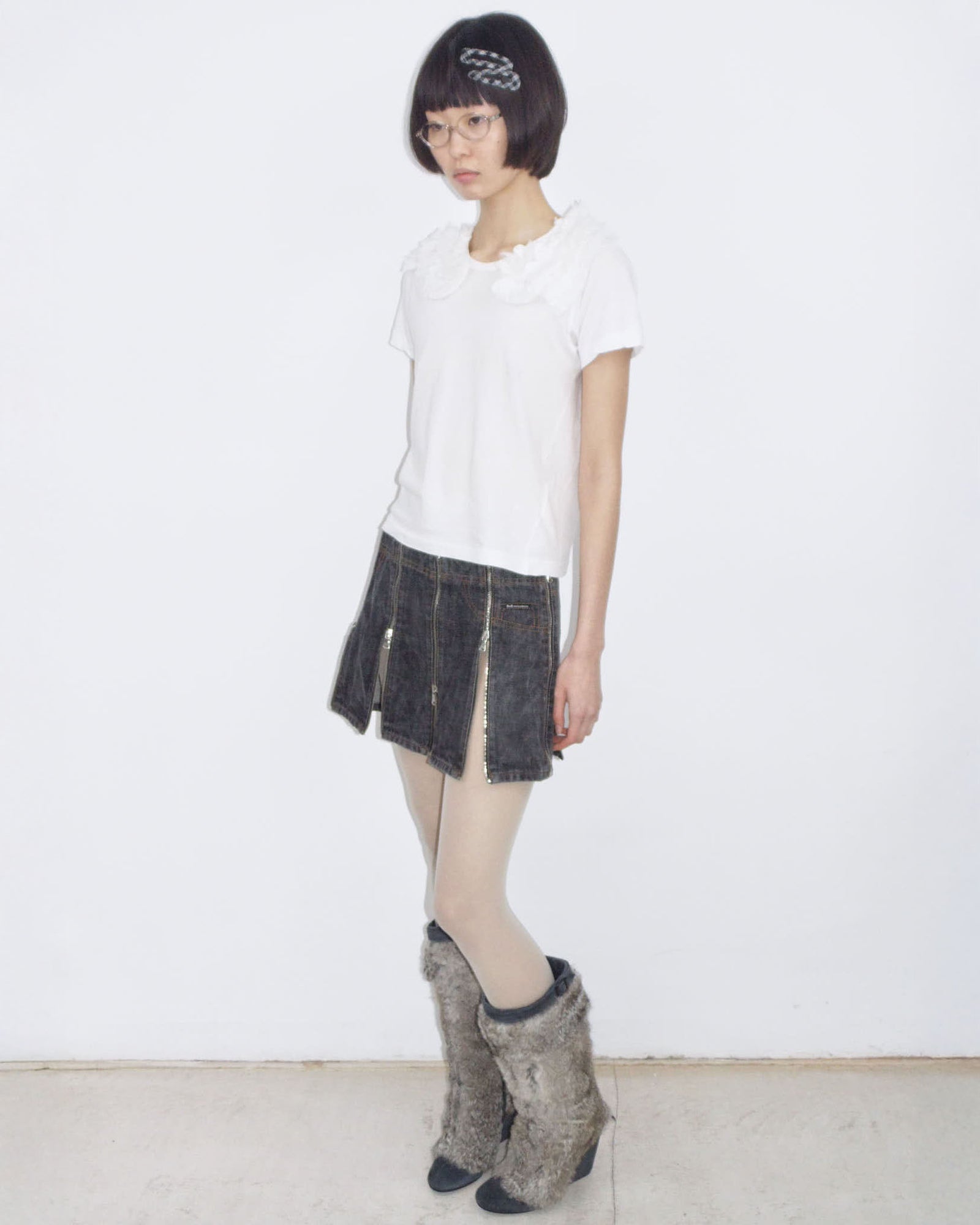 zipper denim mini skirt