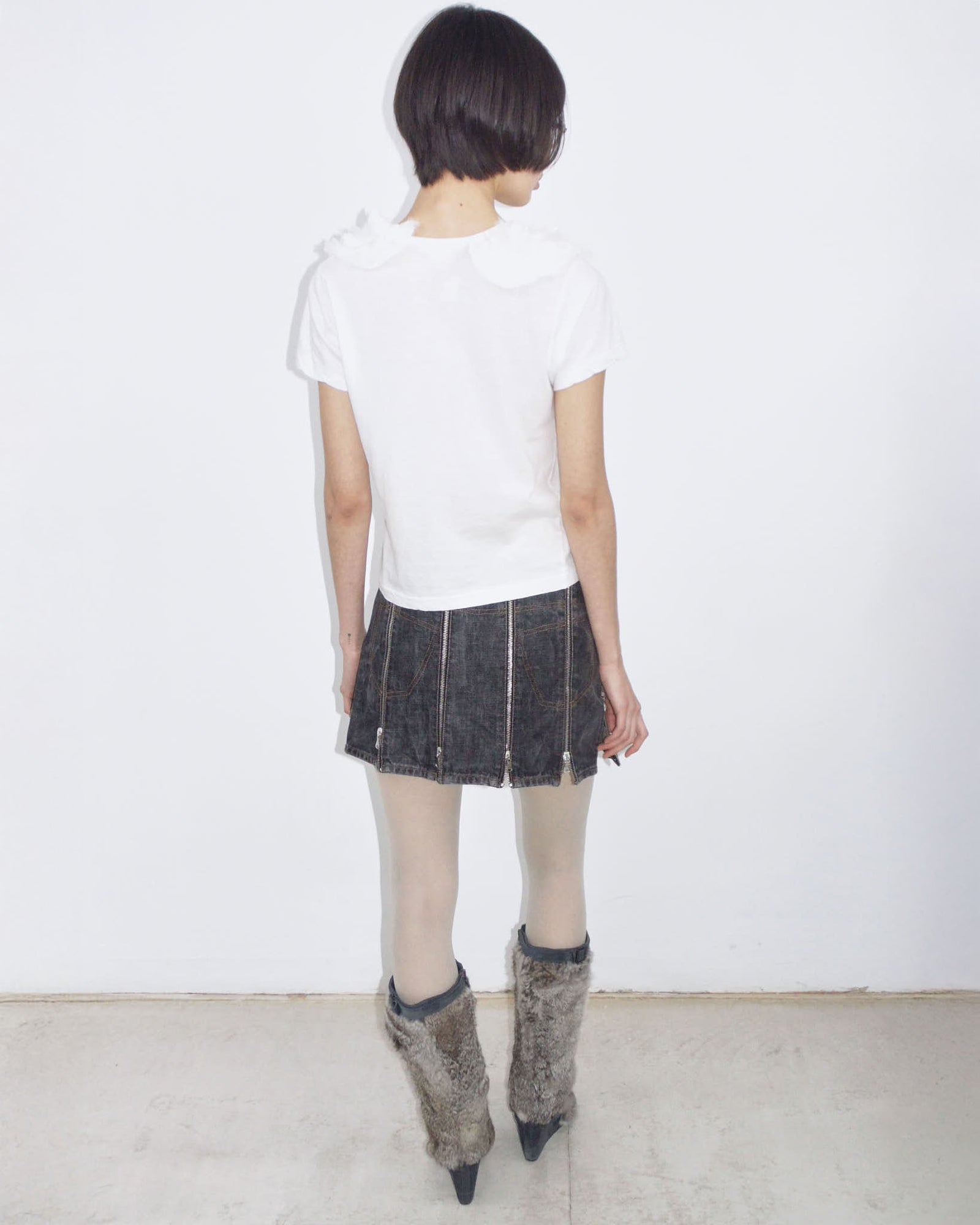 zipper denim mini skirt
