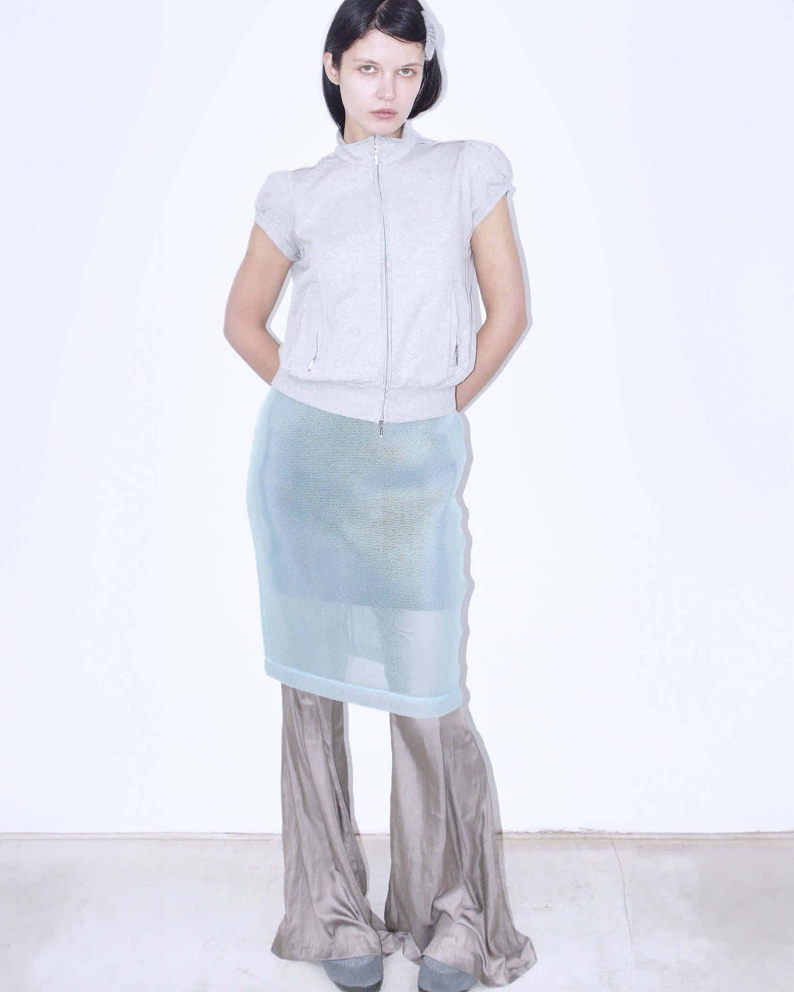 double layer pastel blue midi skirt