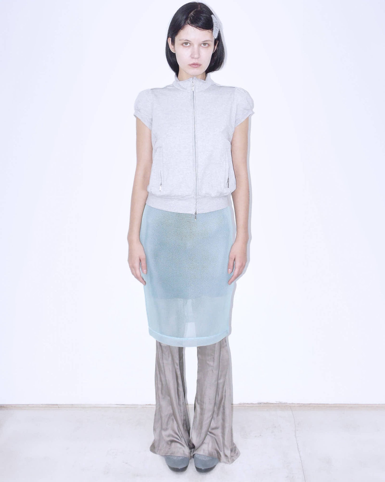 double layer pastel blue midi skirt
