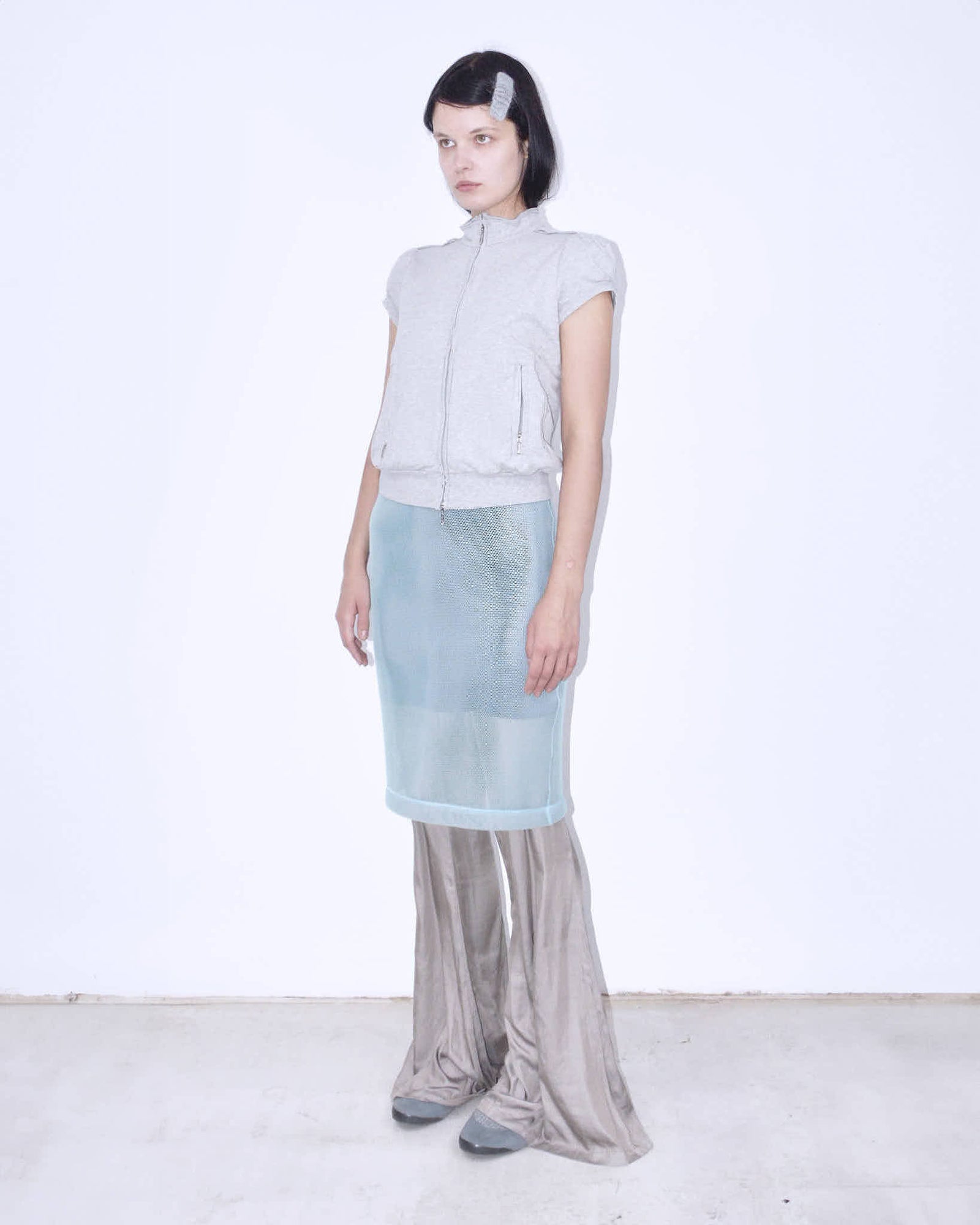 double layer pastel blue midi skirt