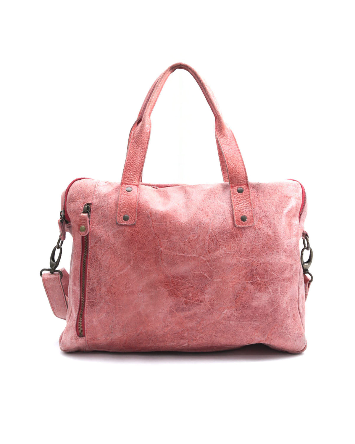 faded red leather crossbody bag