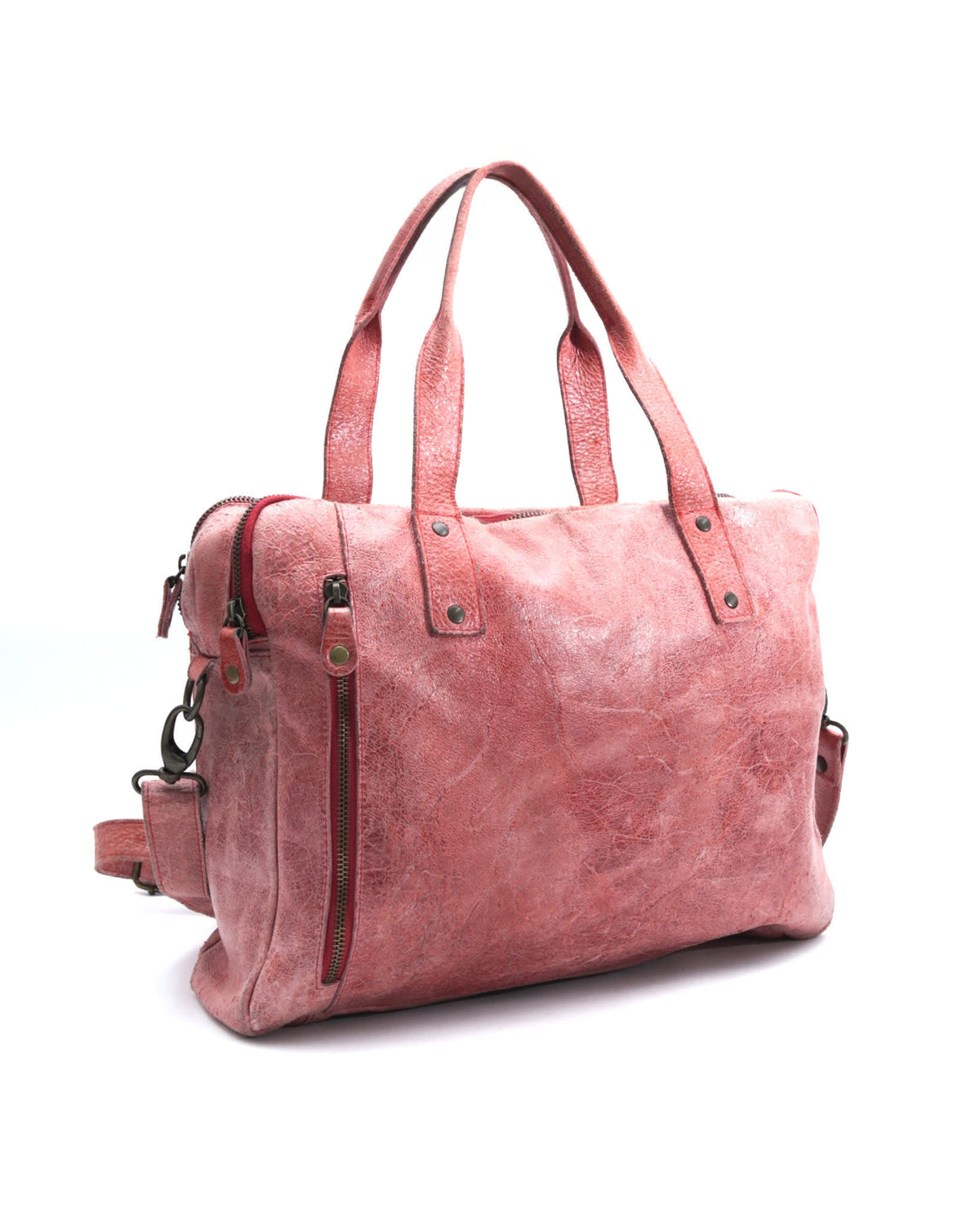faded red leather crossbody bag