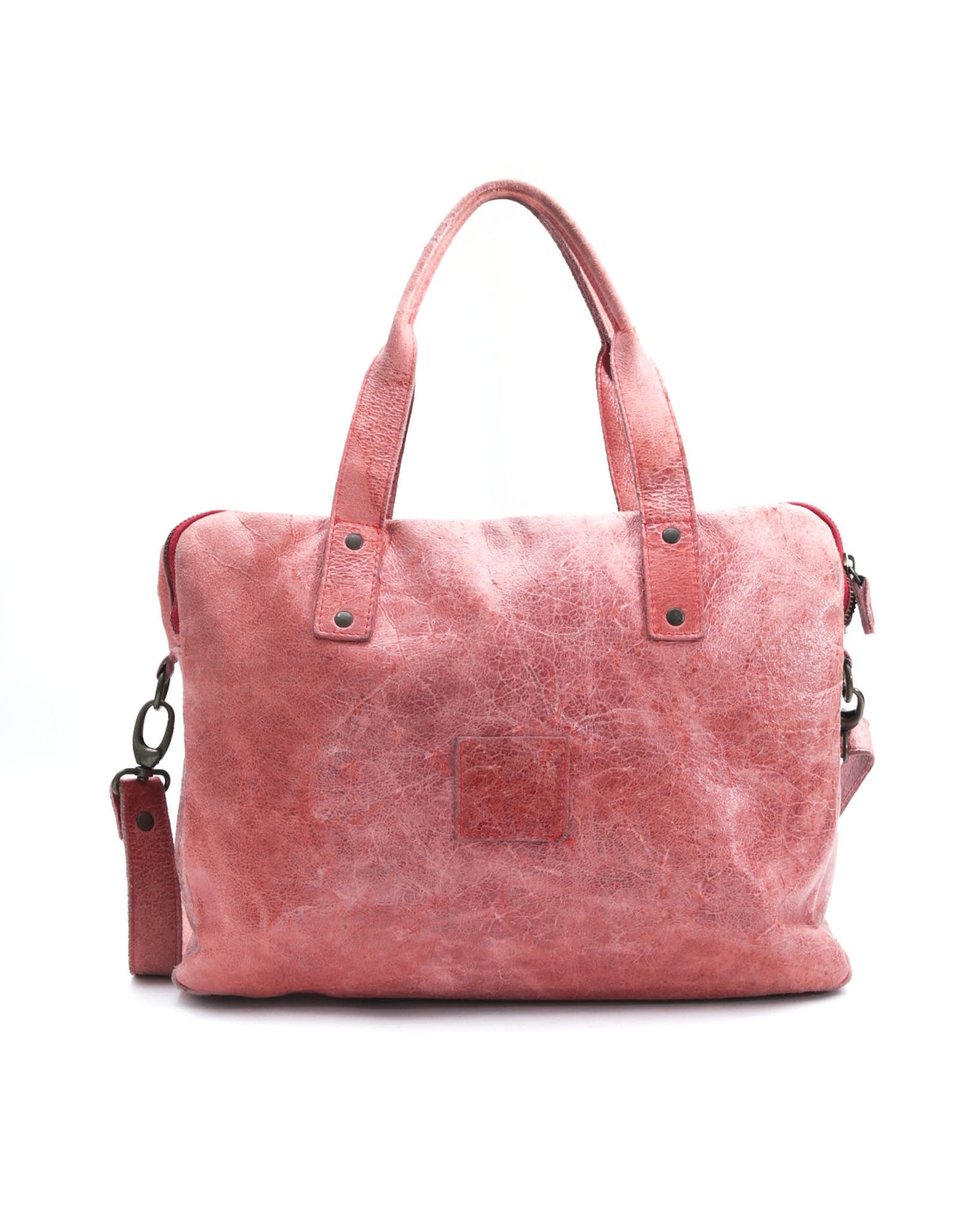 faded red leather crossbody bag