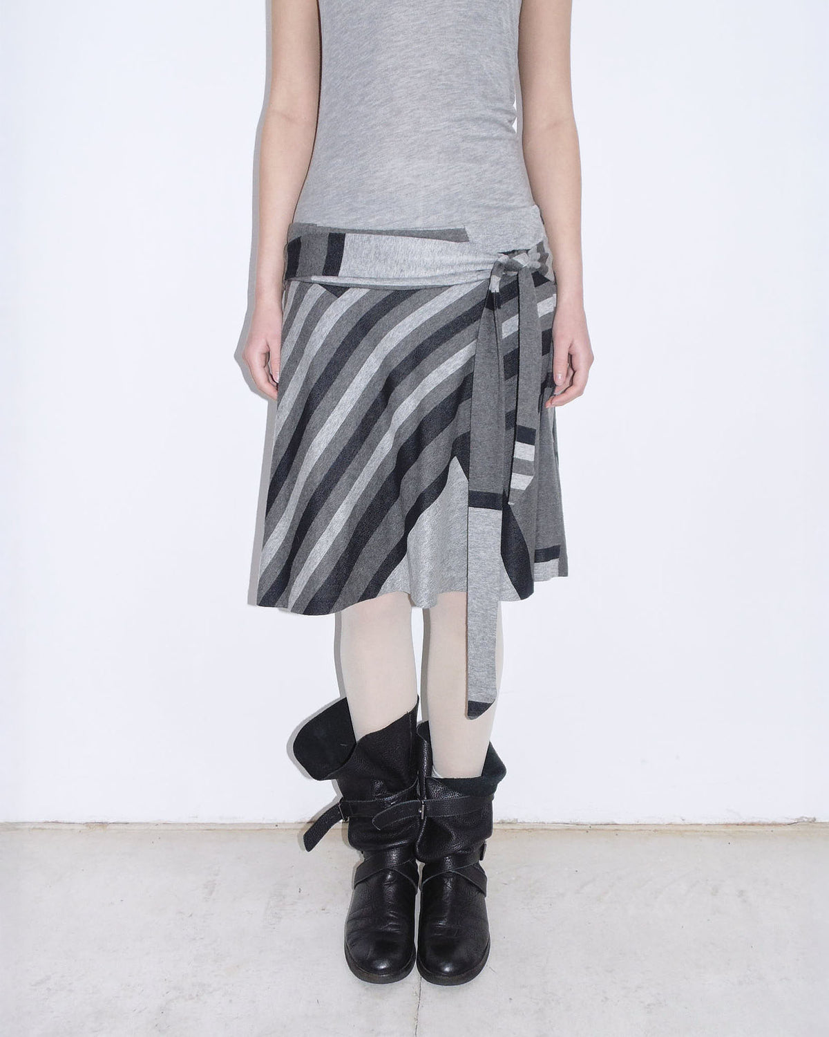 gray and black striped mini skirt