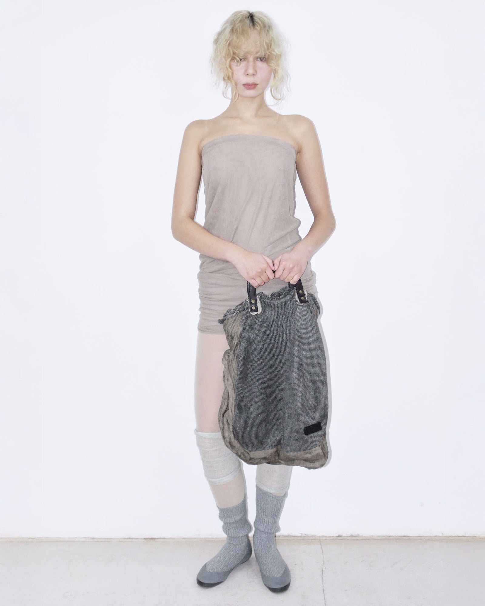 gray linen mixed material tote