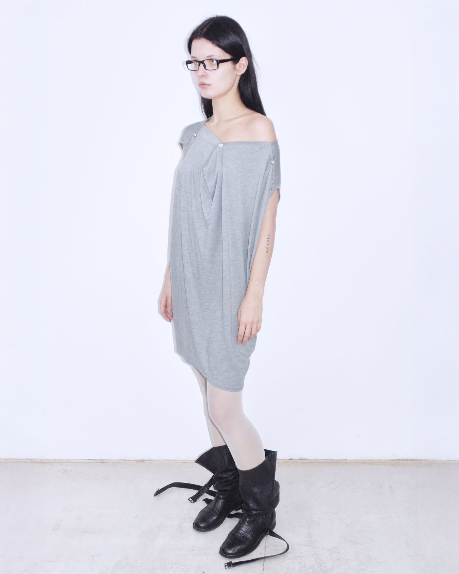 gray slouchy mini dress