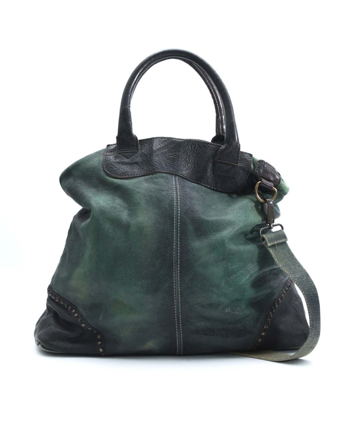 green and black leather shoulder bag