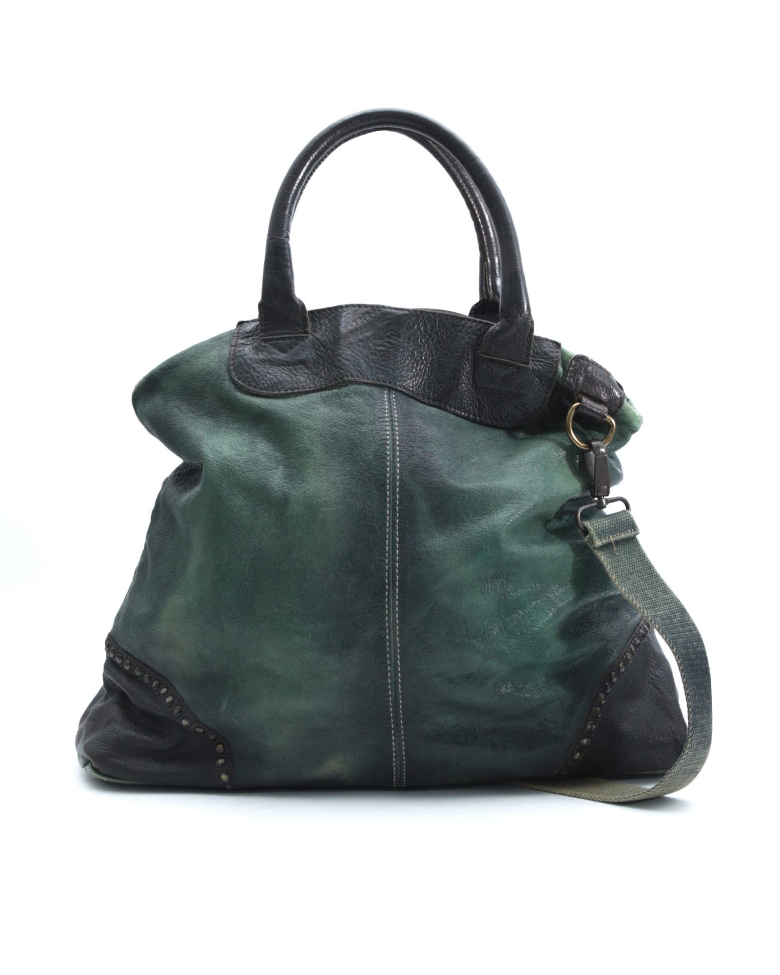 green and black leather shoulder bag