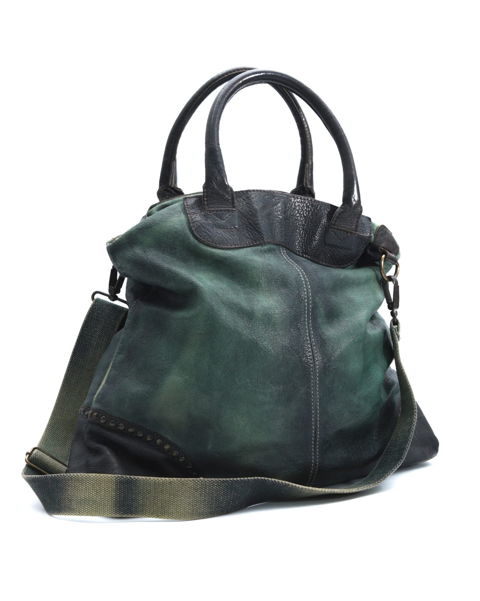 green and black leather shoulder bag