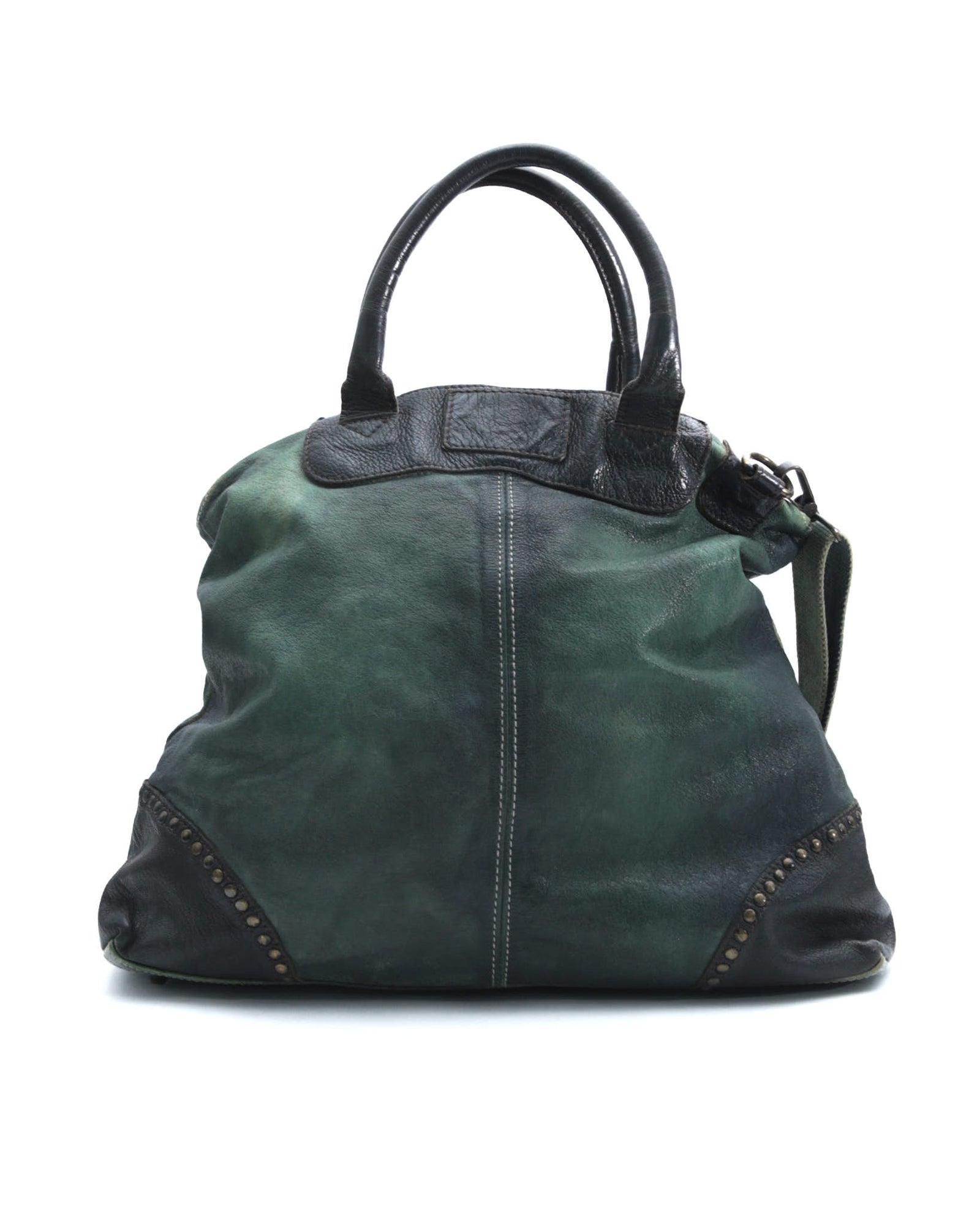 green and black leather shoulder bag