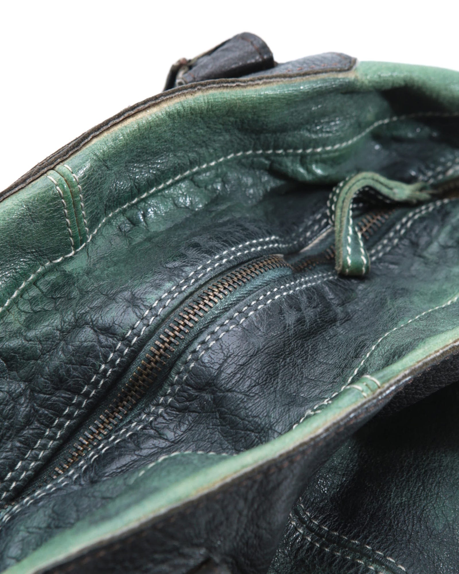 green and black leather shoulder bag