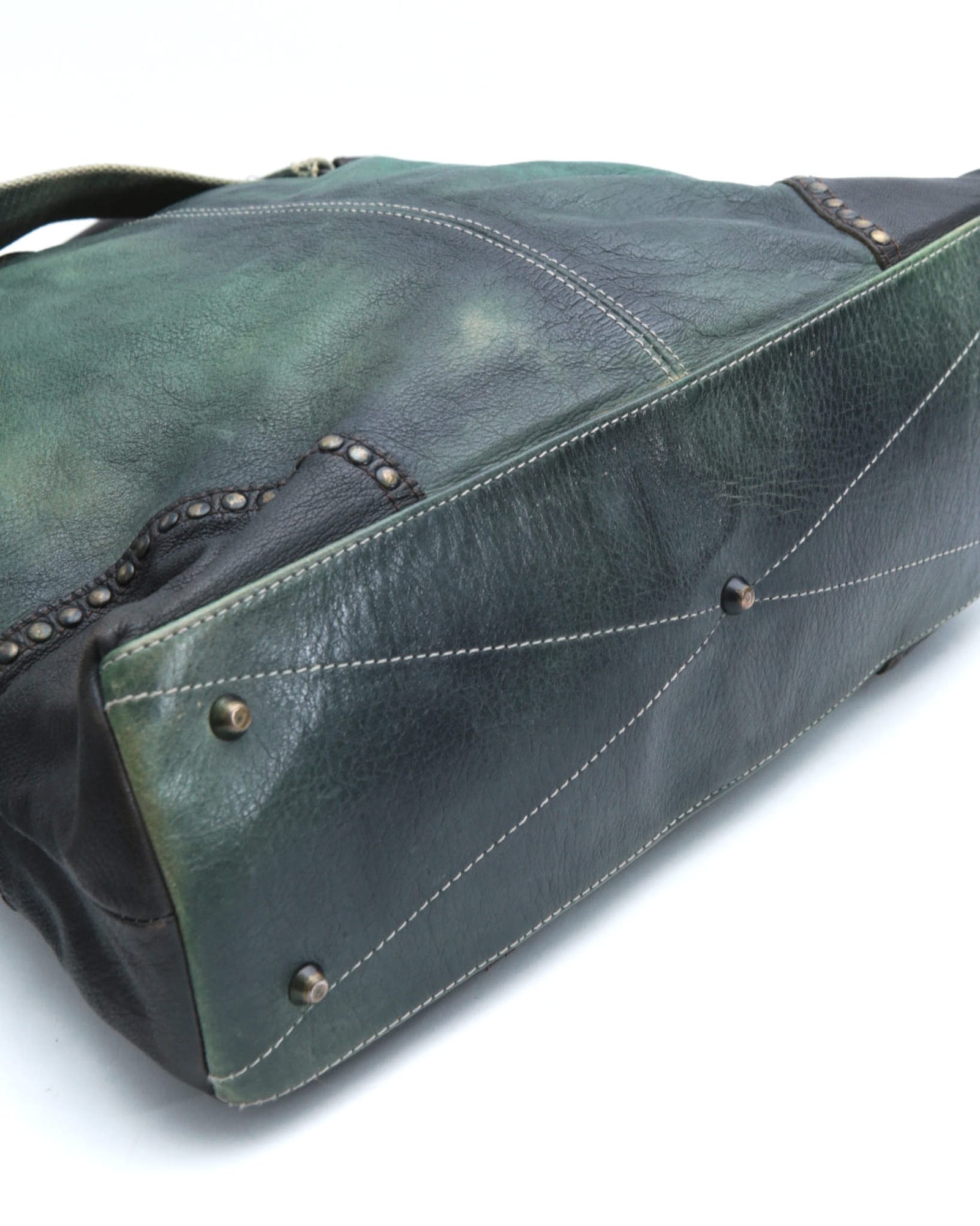 green and black leather shoulder bag