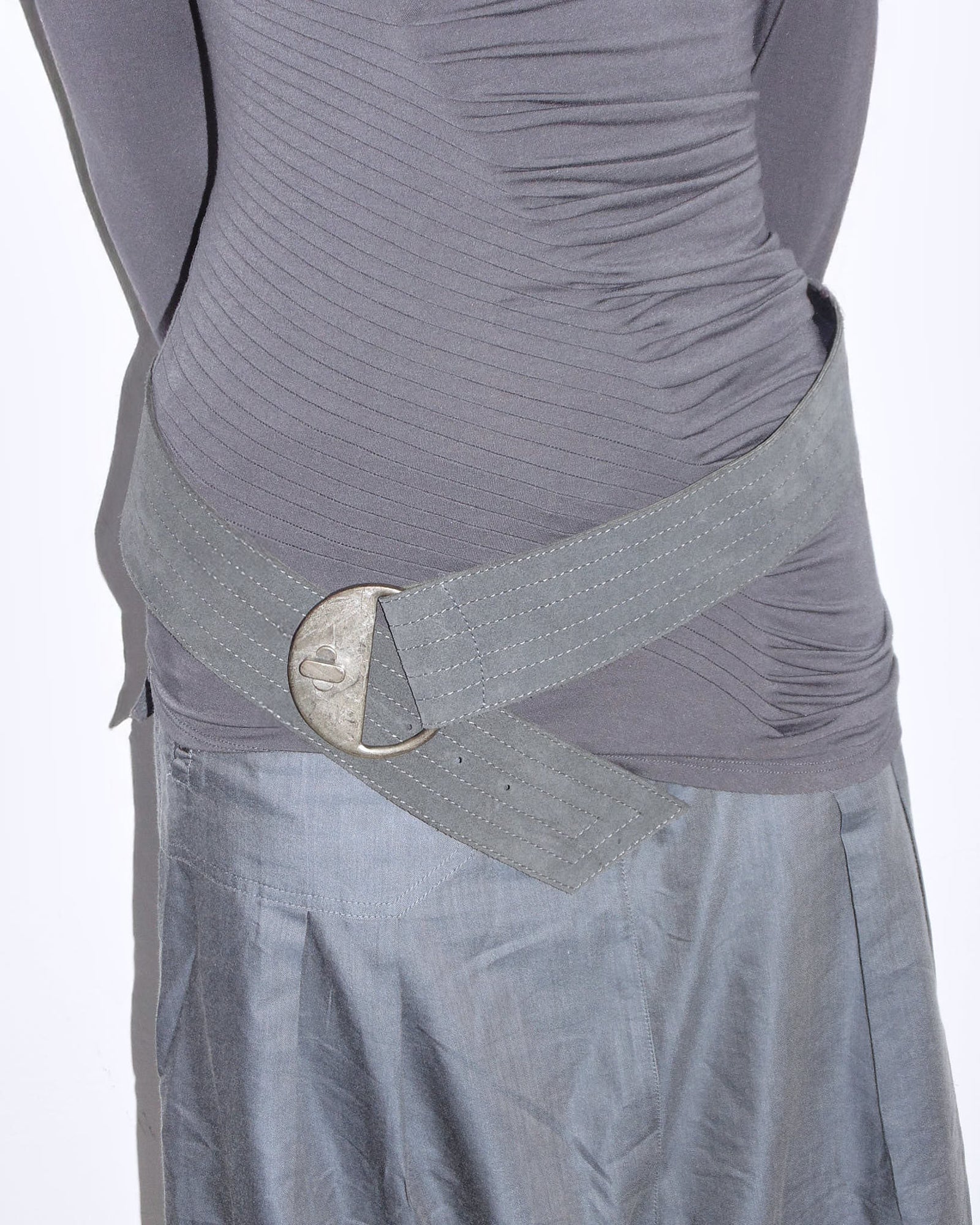 grey leather big belt