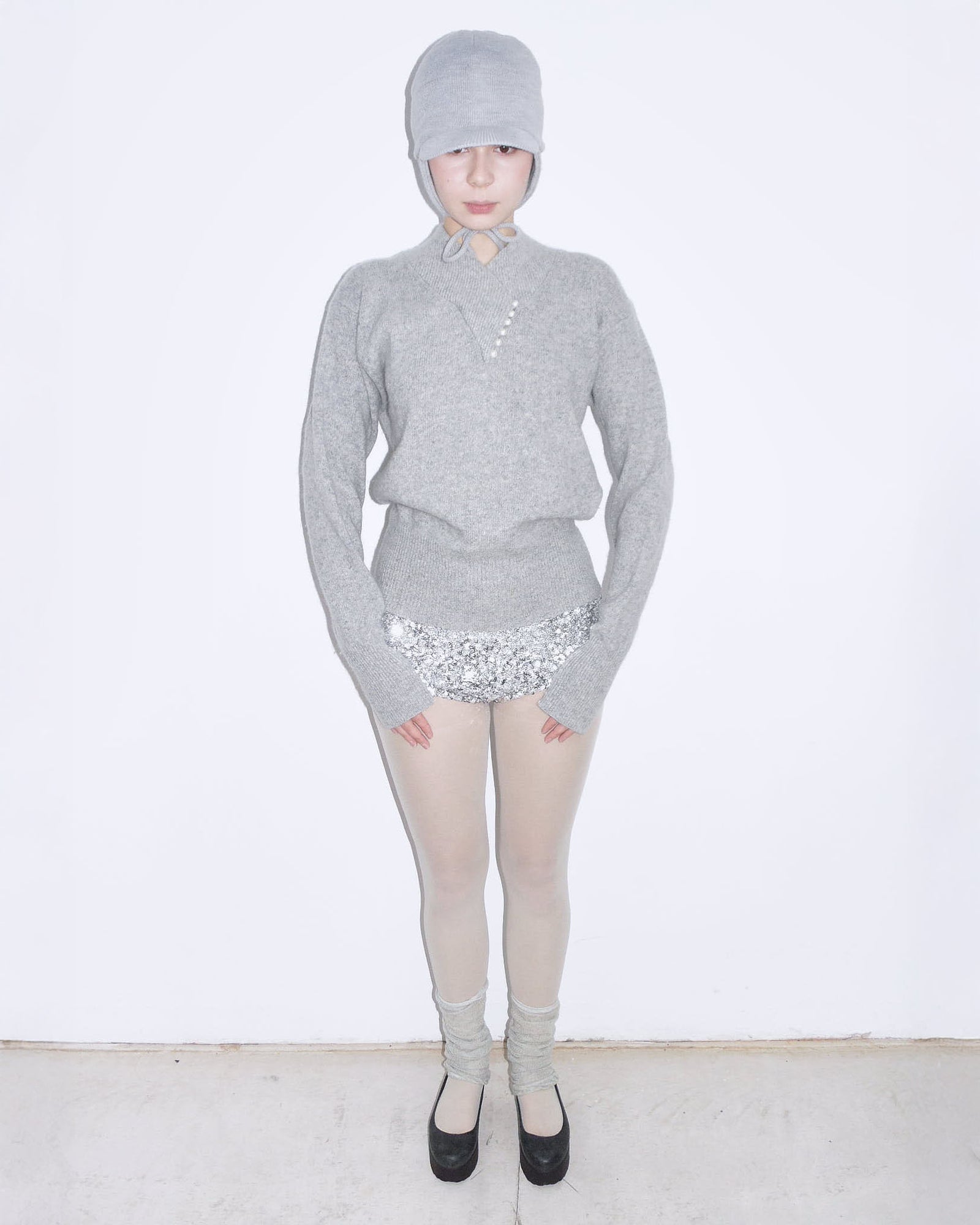 lamb wool and angora sweater with faux pearl detail