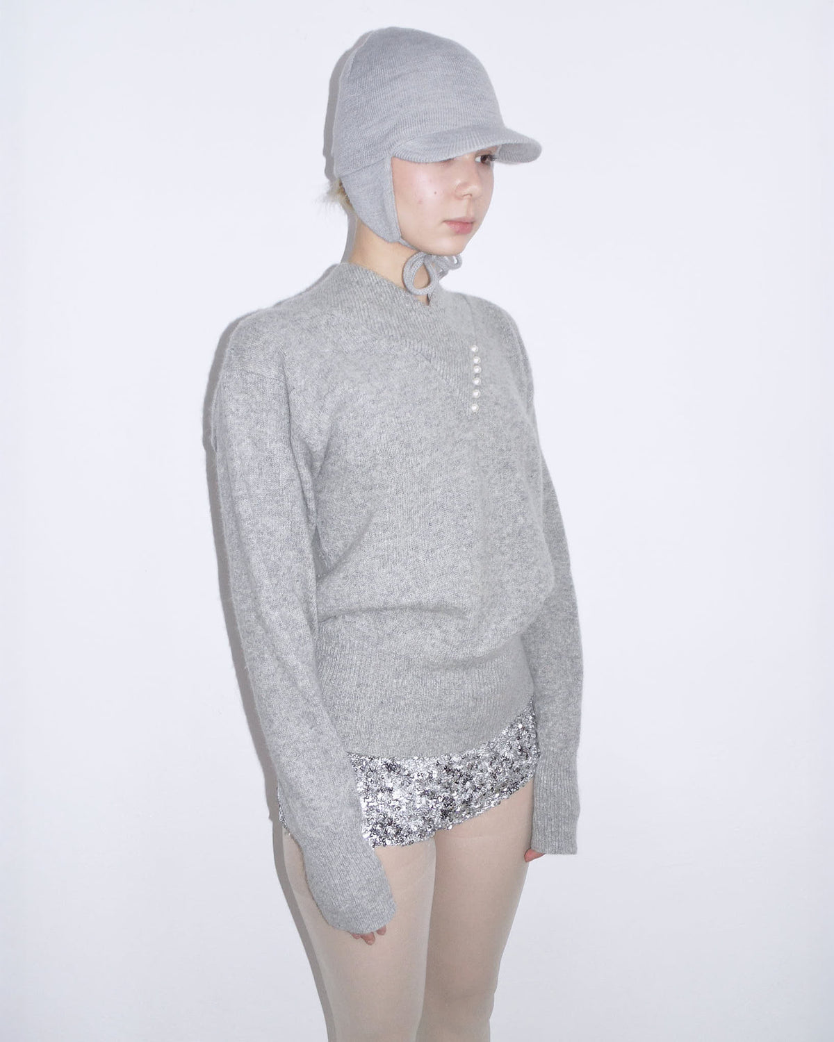 lamb wool and angora sweater with faux pearl detail