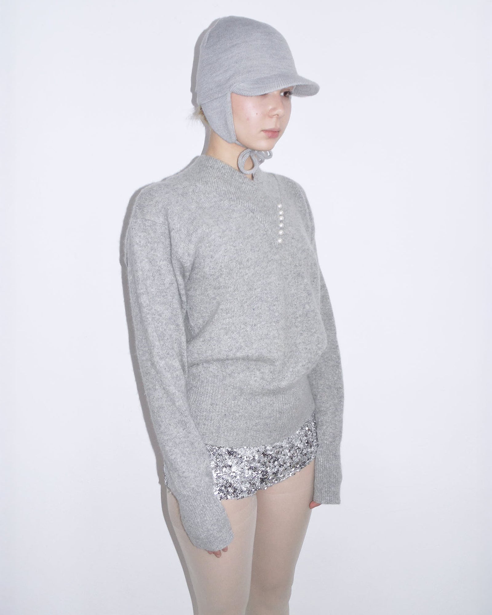 lamb wool and angora sweater with faux pearl detail