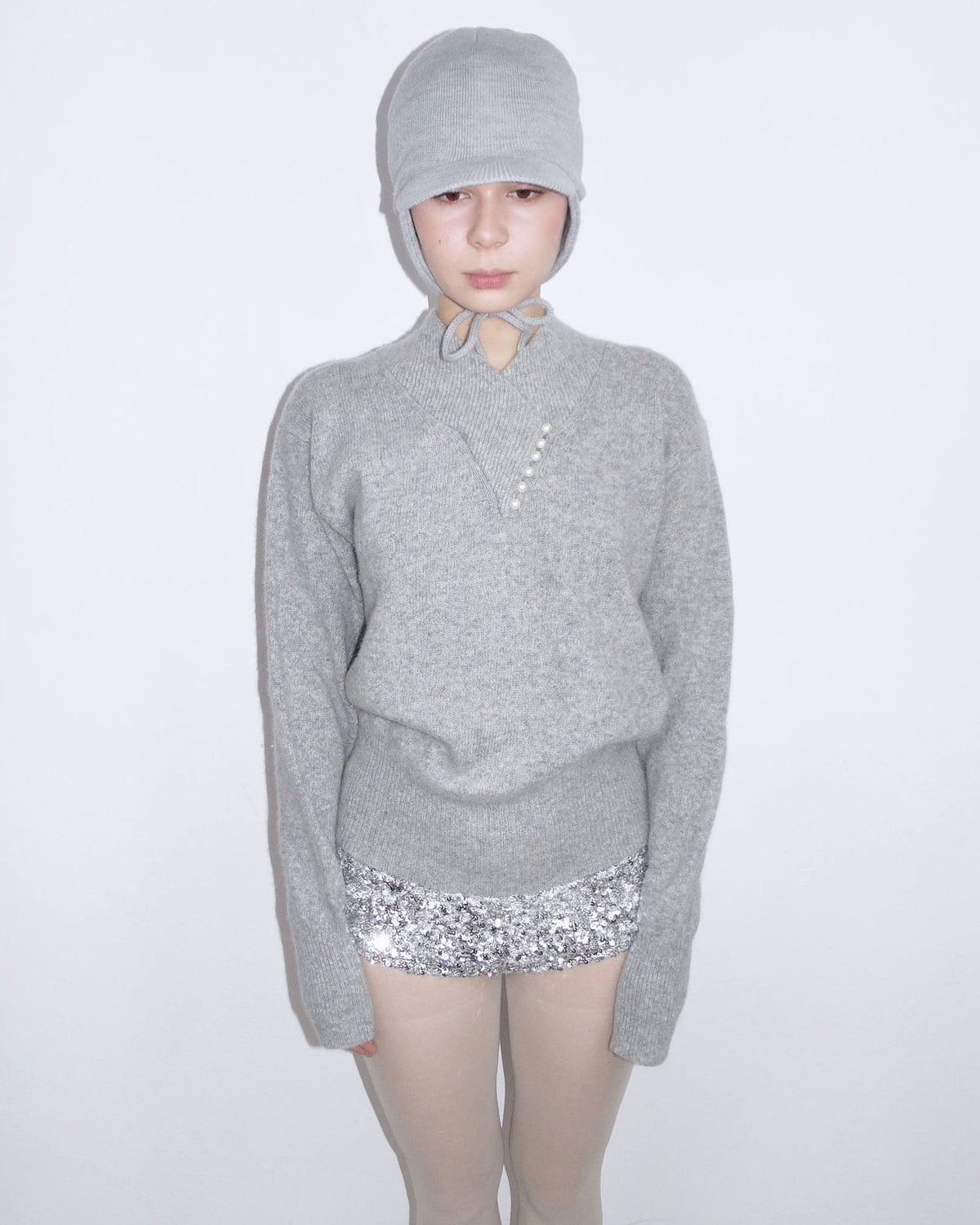 lamb wool and angora sweater with faux pearl detail