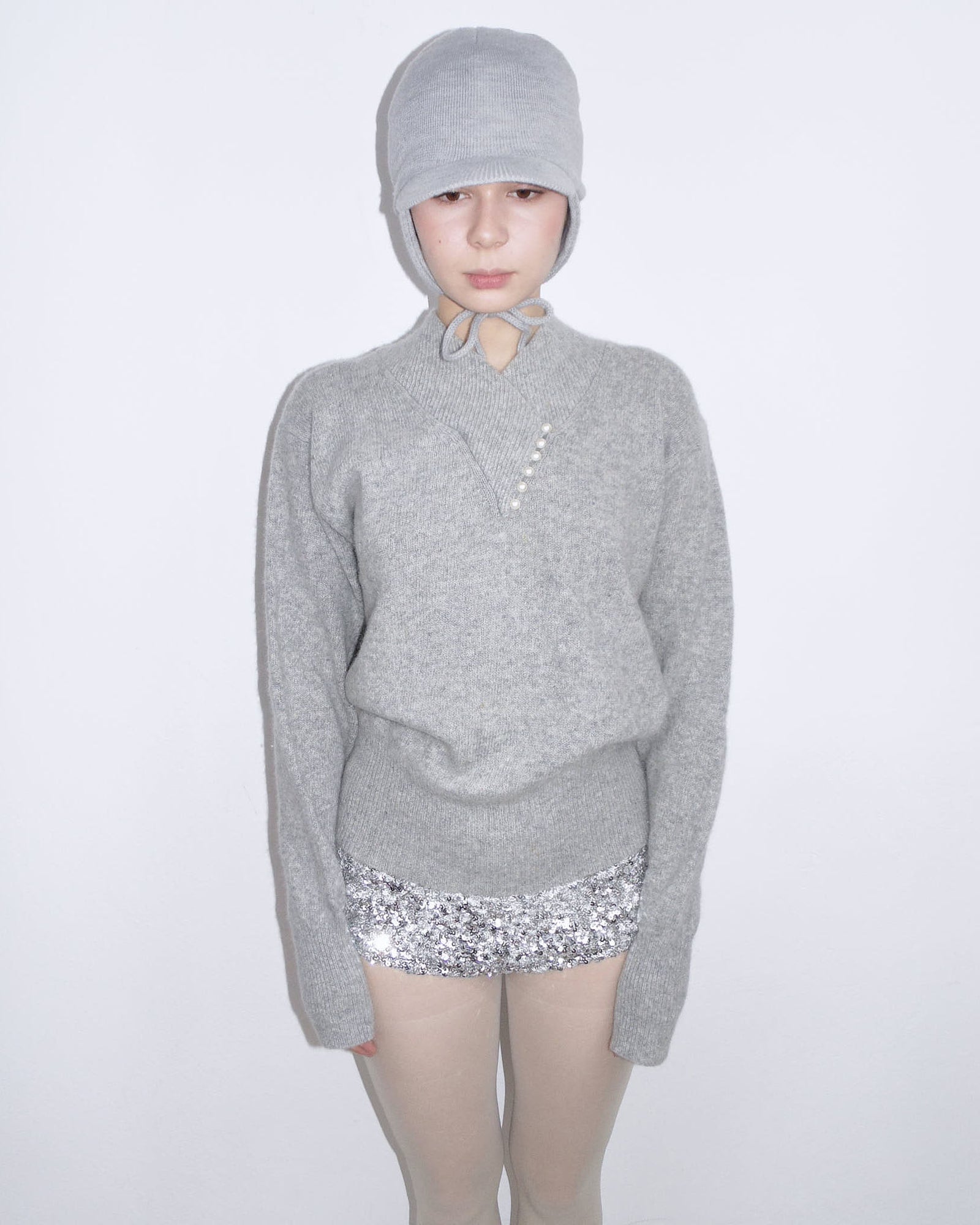 lamb wool and angora sweater with faux pearl detail