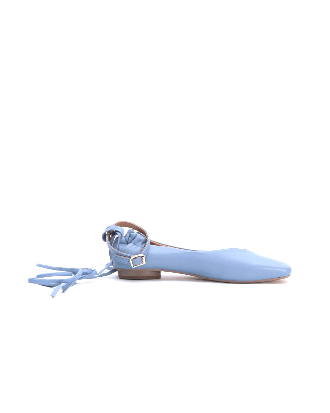 light blue leather ballet flats with ankle ties